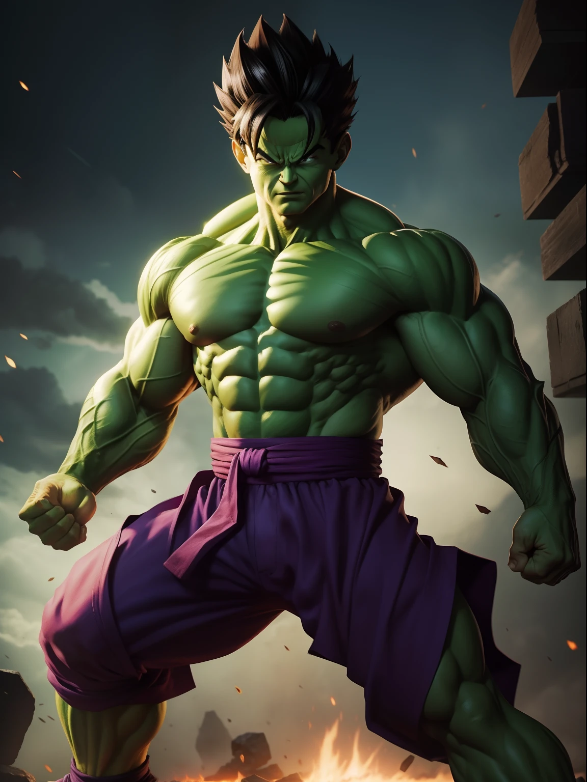 A gohan as a hulk, cinematic, extreem realistic, extreem detailed, extreem Sharp, full body shot