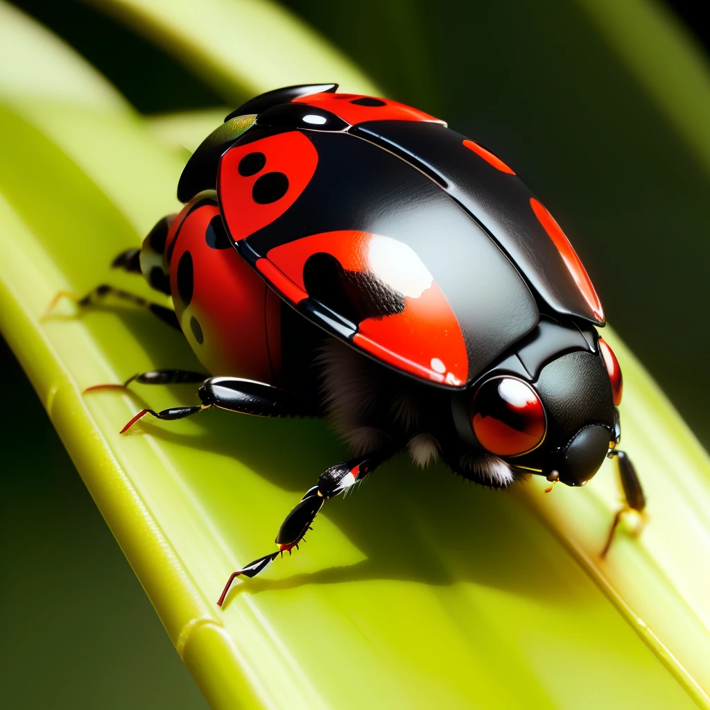 Create for me an image of a realistic ladybug , on a plant . animal ladybug, insect