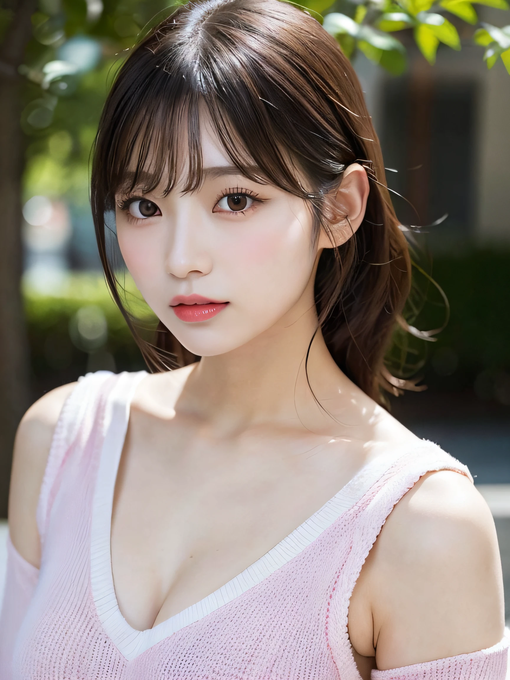 Beautiful woman with gentle and attractive Japan, half-body photo, delicate and sexy collarbone, attractive plump face, double eyelids, smart sagging eyes, pink lips, small upturned nose, small breasts, bare shoulders, concentrated face, face close-up, super high definition, very detailed and elegant appliqué cotton jersey sweatshirt is made from cotton jersey, It is characterized by a loose and languid silhouette.