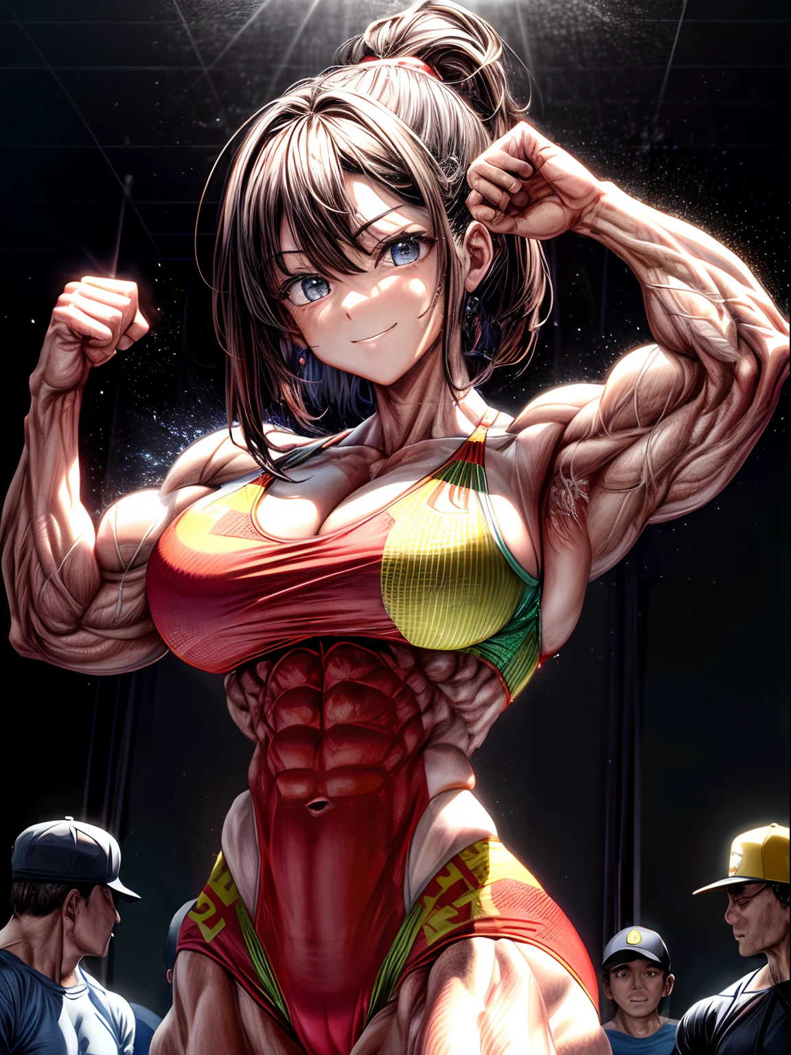 (BEST lighting) , (ultra intricately detailed) , 4K unification, (super-detailed CG: 1.2) , (8K: 1.2),(Original), (Masterpiece) , (Best quality),(Masterpiece:1.4),Anime-ish high quality,(Masterpiece),Masterpiece, Best quality, absurderes,((masterpeace, 4K, 8K, Yes, A high resolution))1girll, ssmile，She was in the volcano，Magma eruption， Swimsuit bra, Spring, Perfect figure, Very robust，long whitr hair, Sweat, Dynamic pose, ((body builder:1.5)),Magma background,(Beautiful bace),(Girl),(Female),(((Upper body:1)))