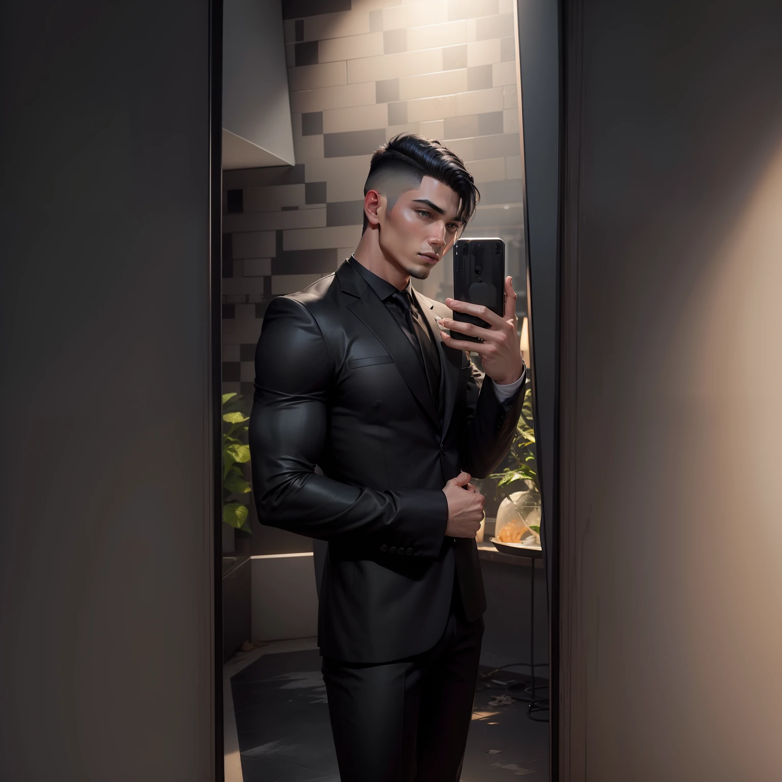 Handsome Boy Body Builder Change Black Suit And fade hair