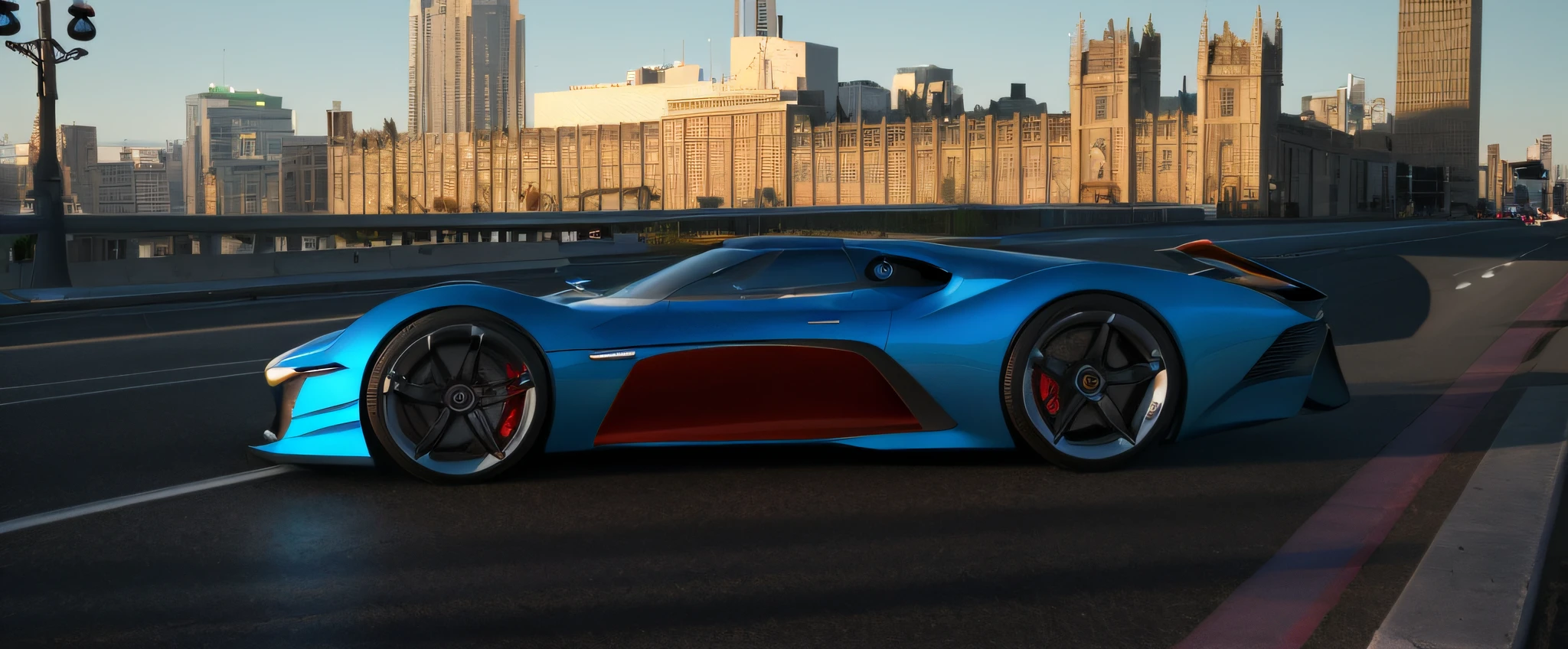 The Allafard blue sports car drives on the street in front of a large building, futuristic product car shot, Concept car, Futuristic concept car, rendered in renderman, hd render, high res render, rendered in cgi, Futuristic car, cgi render, hd digital render, Render with the renderer, hd render, smooth surface render, rendered in 32k huhd