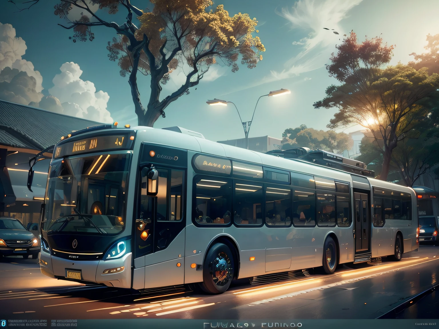 futuristic articulated bus, brancos de fundo, Corpo Steampunk, detalhes intrincados, Magnificent, cinemactic, high resolution, 4k,