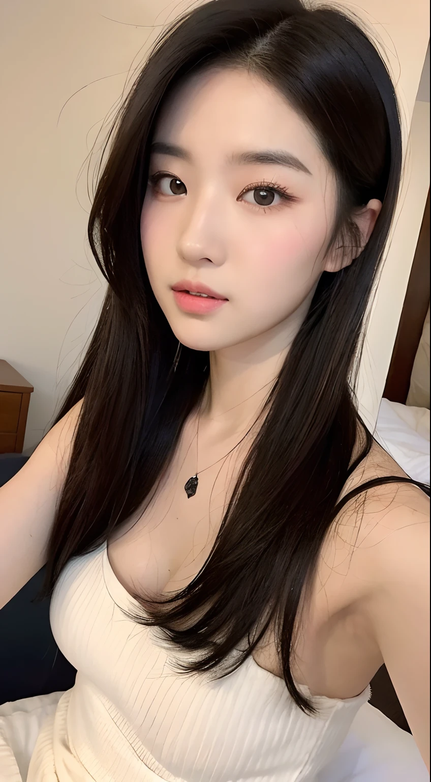 ((top-quality,8K,tmasterpiece:1.3)),Beautuful Women,Hide your face,2 girls,big breasts beautiful:1.3,Slender abs:1.1,camisole,,longblackhair,(sit on a bed),Super detailed face,Highly detailed lips,Detailed eyes,二重まぶた,Collar