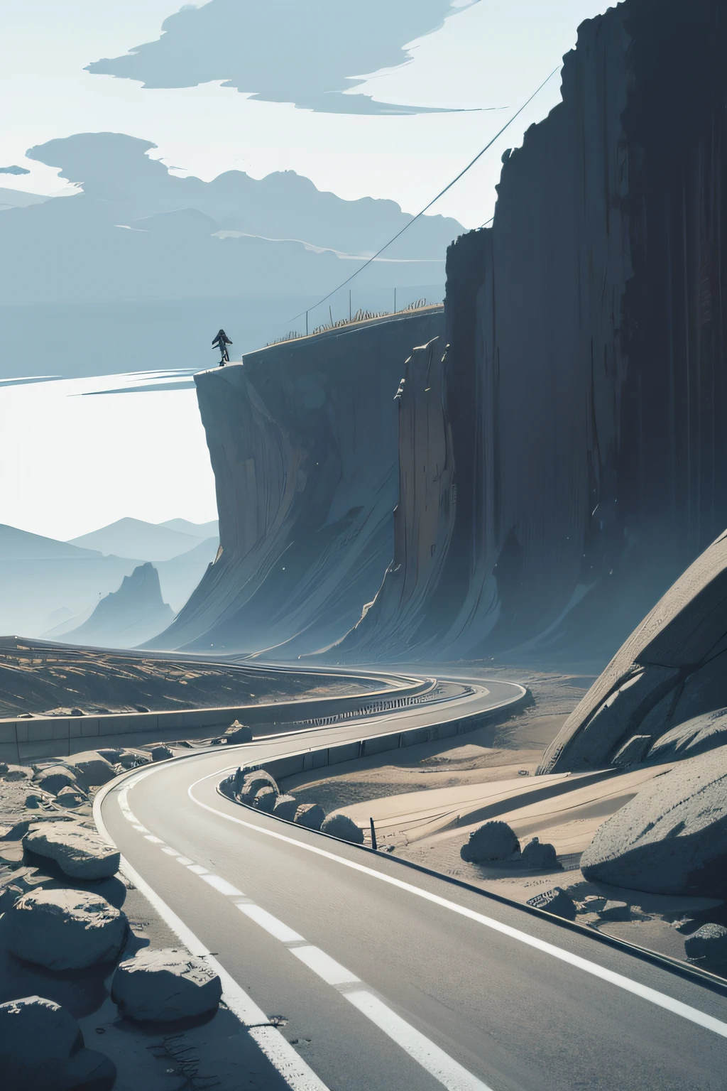 exteriors,storming,Hand drawn illustration,highways,Flying sand and rocks,sketching,Clean anime silhouette,sketching,Old sketches,Matte sketch,heavy outline,anime sketch