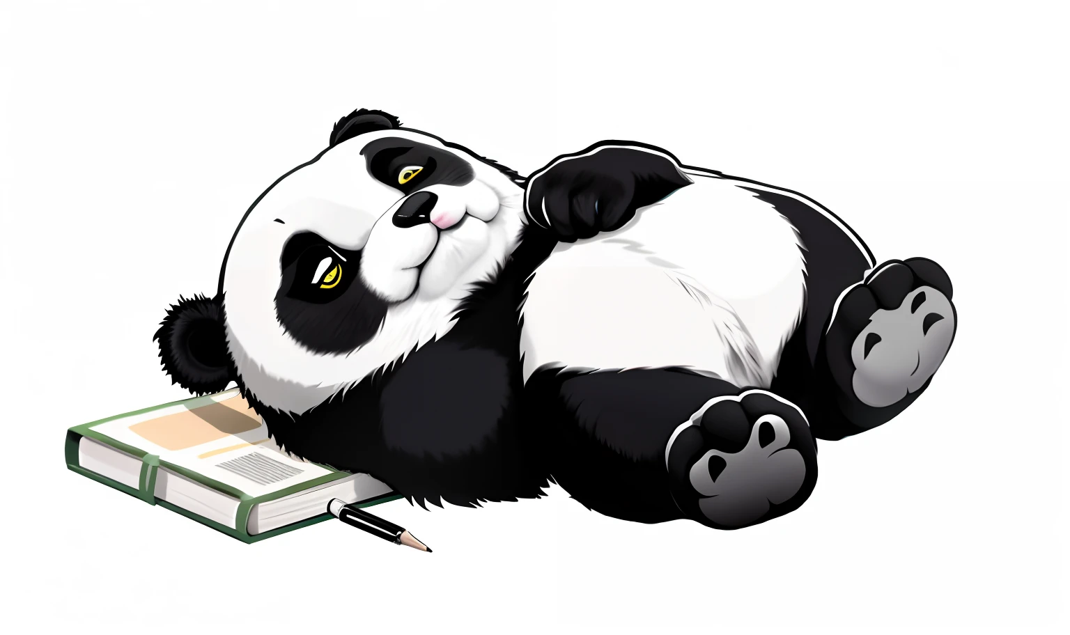 Panda bear with book and pencil, panda panda panda, Panda, Cute panda, author:Igiles, trying to study, tian zi, inspired by Shūbun Tenshō, Research, mu pan, pan ren wei, jia ruan, sad mood, author:Wang Yi, Red Dieter meme, inspired by Zhu Da, r/awww, Sleepy