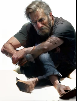 realistic looking face of a tried and weary man with a worried expression on his face