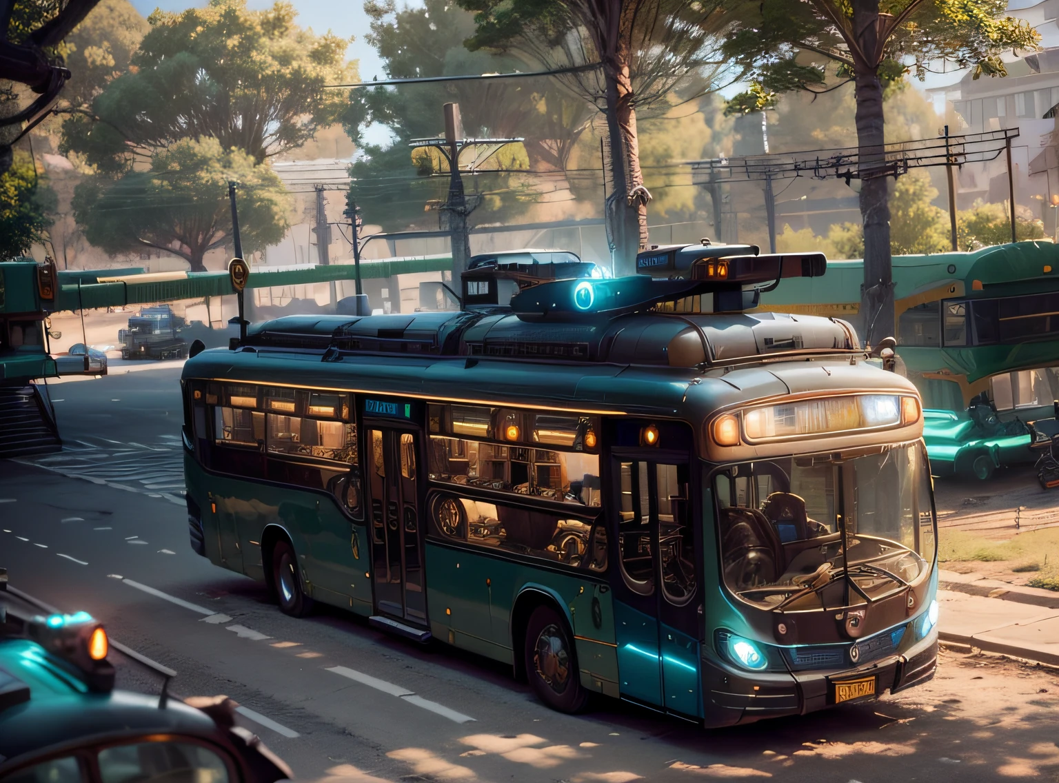 futuristic bus, brancos de fundo, Corpo Steampunk, detalhes intrincados, Magnificent, cinemactic, high resolution, 4k,
