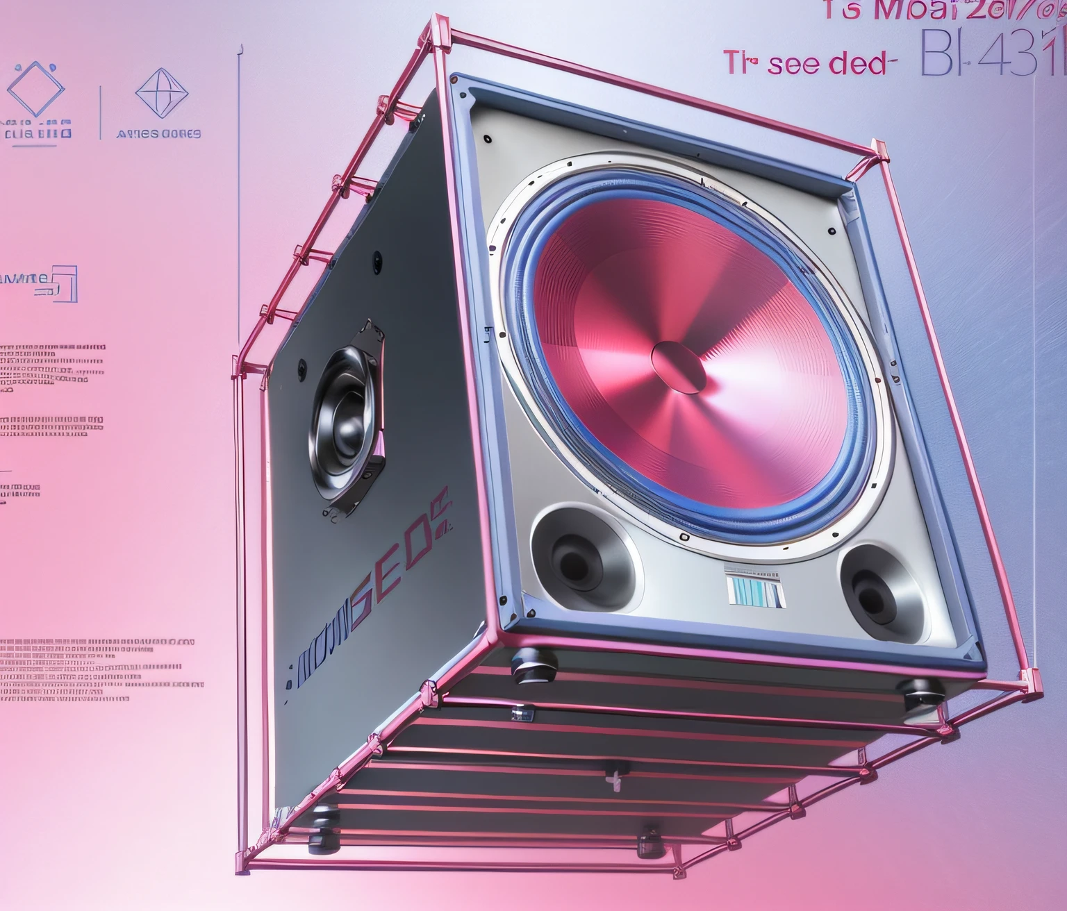 There is a speaker in the box, Poster for Tech Night, low res, Subwoofer, techno concert advert, promotional artwork, c 4 d ", A high resolution, 2D/3D mashup poster design, A high resolution, a digital rendering, designed in blender, !! very coherent!!, music poster, rendering, made in adobe illustrator, Tut