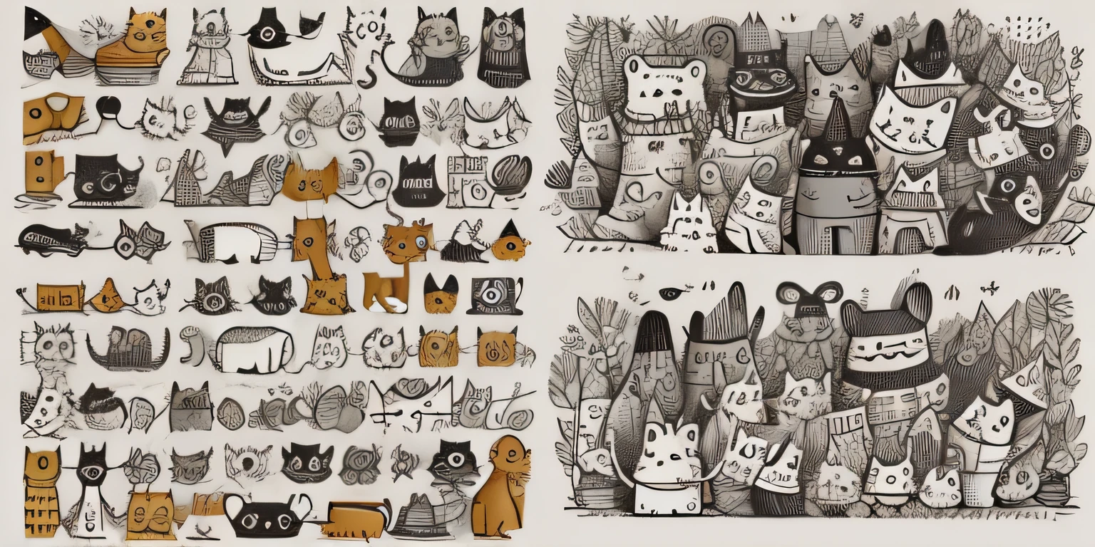 Square critters,Simple black and white lines,Cute critters in hand drawn style. --auto