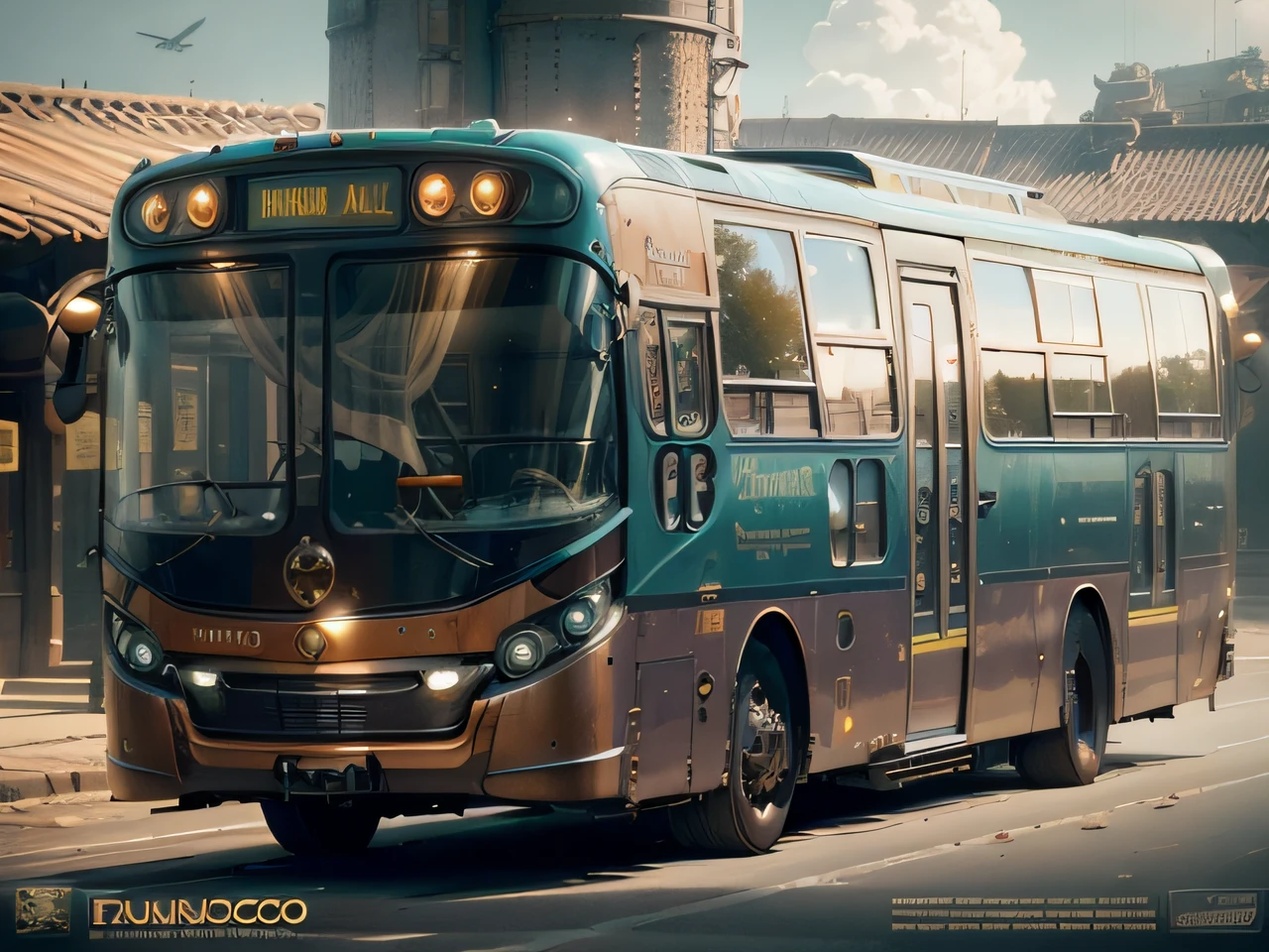 futuristic bus, brancos de fundo, Corpo Steampunk, detalhes intrincados, Magnificent, cinemactic, high resolution, 4k,