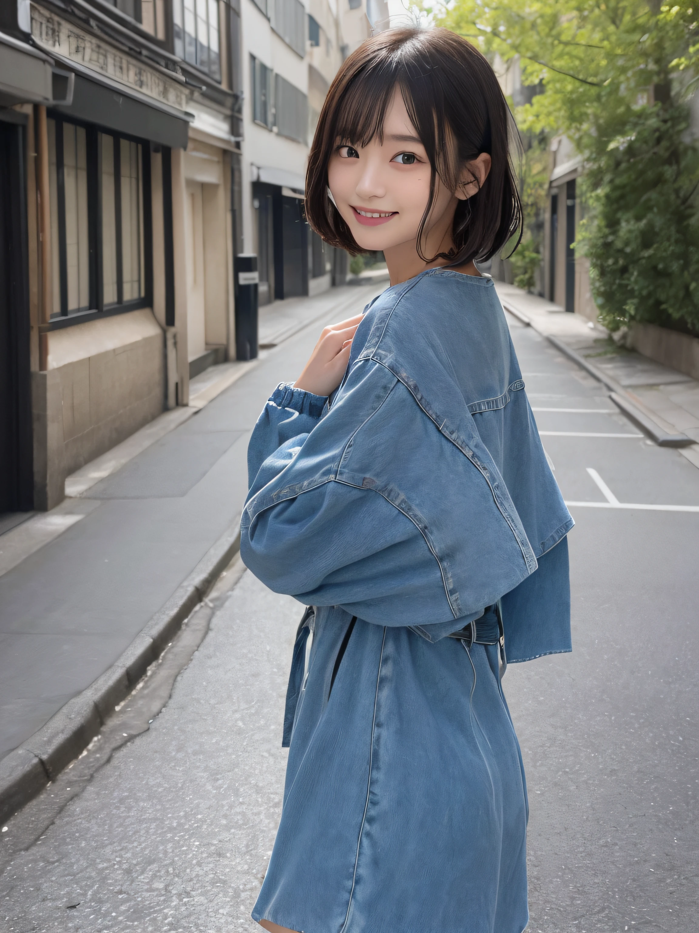 18year old、a Pretty Japanese woman、((top-quality、8K、​masterpiece:1.3))、focus:1.2、Perfect Body Beauty:1.4、s ass:1.2、((Layered Haircut、))、(Wet clothes:1.1)、(street:1.3)、Bandeau Dress、(With legs:1.1)、Highly detailed facial and skin texture、Narrow-eyed、二重まぶた、Whitened skin、length hair、(be silent:1.3)、a smile