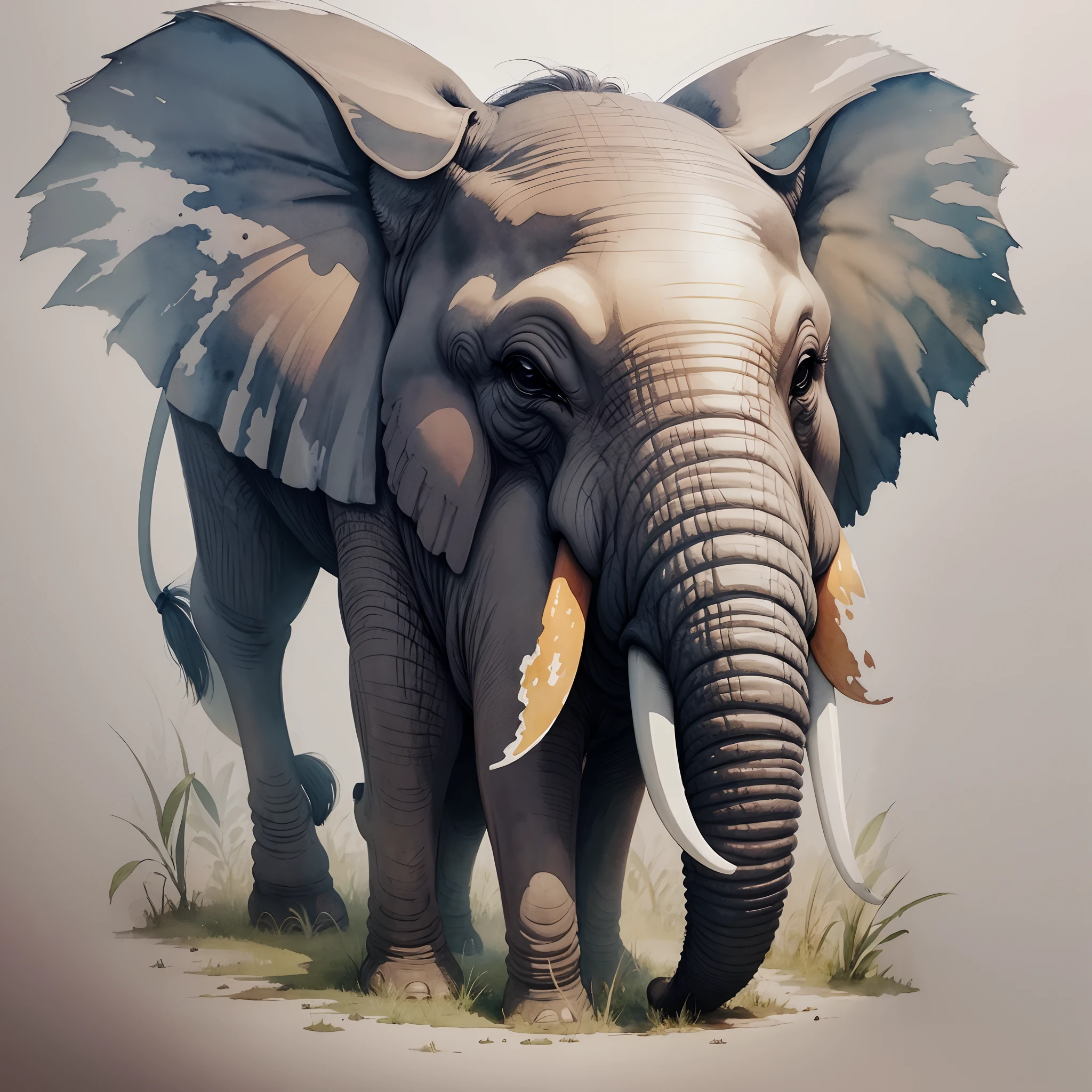 Watercolor Elephant PRINTABLE , front face and body --auto --s2
