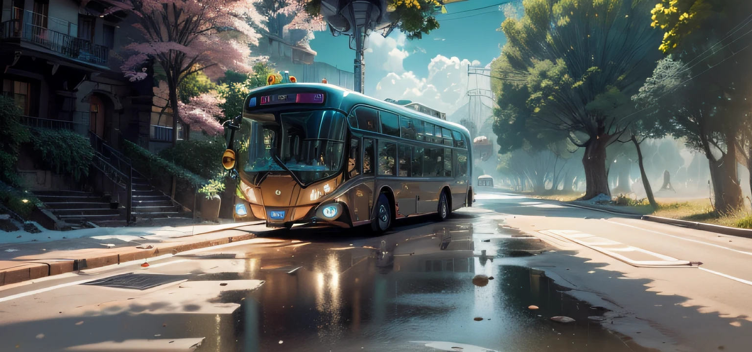 futuristic bus, brancos de fundo, Corpo Steampunk, detalhes intrincados, Magnificent, cinemactic, high resolution, 4k,