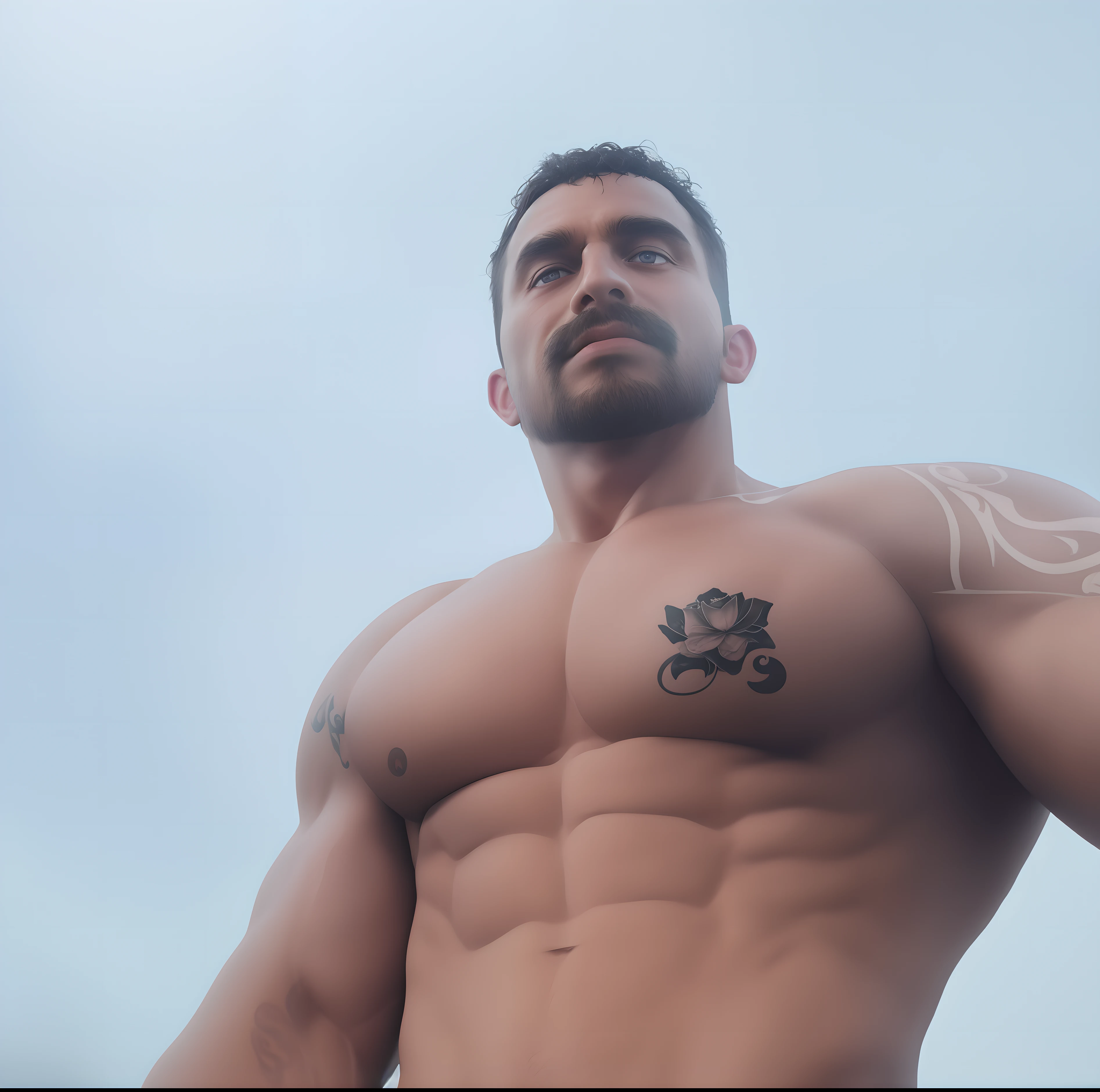 (raw photo:1.2), (photorealistic:1.4), old African American men, white beard, goatee, mustache, huge abs, massive muscles, muscular bodybuilder, very detailed eyes and face, beautiful detailed eyes, ridiculous, incredibly ridiculous, huge file size, super detailed, high resolution, very detailed, best quality, masterpiece, kemomimi, ((tattoos on pecs)), illustration, very detailed, CG, unified, 8k wallpaper, amazing, Fine details, masterpiece, best quality, very detailed CG 8k wallpaper, light on face, cinematic lighting, 1boy, 60 years old,