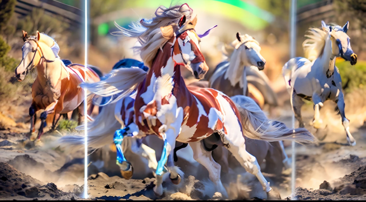 8 horses,Ultra-grand scenes,super wide shot,1#Horse one o'clock Pegasus,2#Horse: Three o'clock elf dragon horse,3#Horse nine o'clock unicorn,4#Horse four o'clock mechanical horse,5#Horse prime point wind elf horse,6#Ma had a nightmare at seven o'clock,7#Dial center knight,8#The horse randomly enters the chaos horse。Extremely special and rare eight horses surround each other,op across the steppe like a clock。The vast plains of the epic scene are rich in aquatic plants,In the distance is the snow-capped summit of Mount Everest,Snow creek flows into the sea,At the other end is the magnificent giant city,The horse team entered and exited from the city gate。
The Lightcast Pegasus from the Supreme Heaven has a rainbow aperture from the Supreme Heaven,She rides between light and pure,No additional ornaments are needed to highlight her dignity and holiness,Even the sky showed her a clear sky,She has a deep enmity with the nightmare heavy ride from hell,The two never put their heads next to each other,Surrounded by sulphurous flames, the Hellmare Heavy Ride makes every time a horse's hooves fall, stepping flat grass out of the lava from the ground,The sky in the steppe is brighter,It makes the earth deeper。
The wind wings of the wind elf horse let its position be erratic,She carries a cyan aperture lightly and always can't help but tease the mechanical horse,The mechanical horse is full of mecha beauty,The shoulder back position always reveals delicate mechanical fittings,Four kicks with a hydraulic pump and electromagnetic ejection device。
Unicorns want to steal all horses from their pure and flawless beauty,But on the side, the fairy dragon horse is comparing with it,Their unique elven-patterned armor and colorful saddles make them the most stylish horses。
The female knight is charging on her knightly warhorse,Her lofty ideals made her will unstoppable,There is no doubt that she is the protagonist of this picture。And a chaotic horse from uncharted territory,It blends i