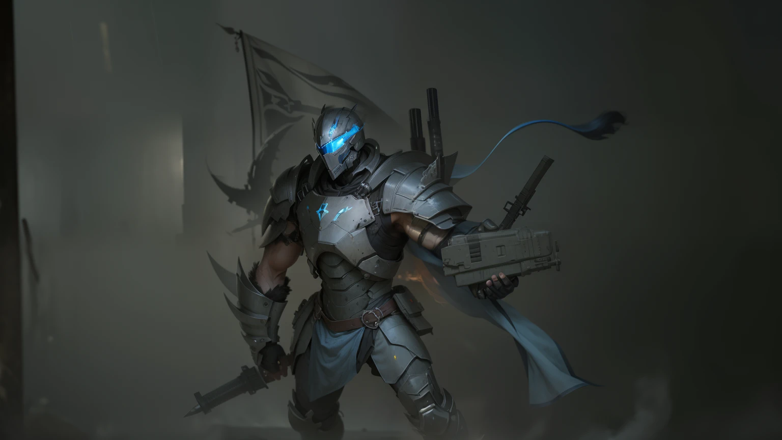 An armored warrior with several weapons