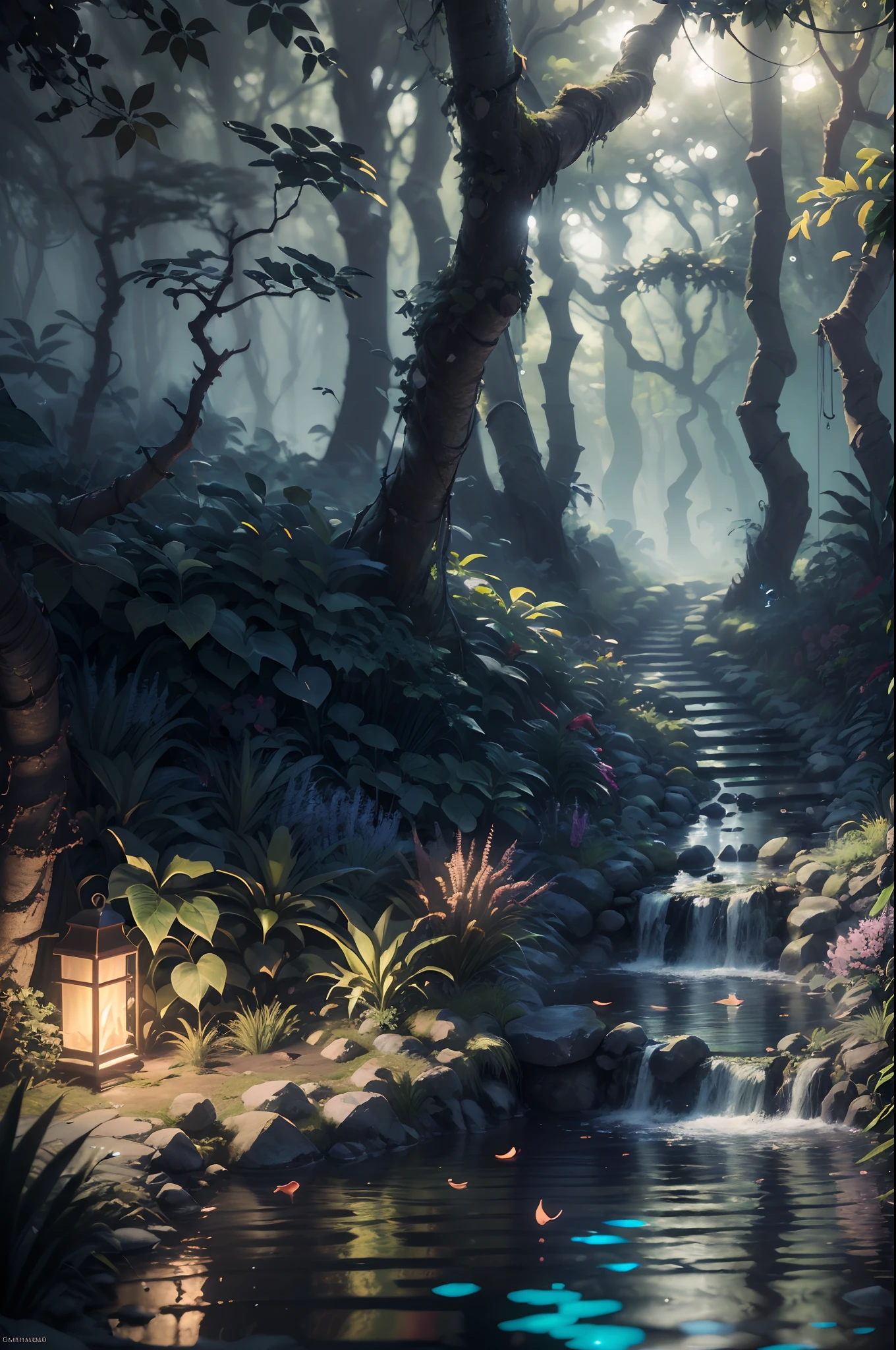 Masterpiece, best quality, (very detailed CG unified 8k wallpaper), (best quality), (best illustration), (best shadow), glowing elf with a glowing deer, drinking water in the pool, natural elements in forest theme. Mysterious forest, beautiful forest, nature, surrounded by flowers, delicate leaves and branches surrounded by fireflies (natural elements), (jungle theme), (leaves), (branches), (fireflies), (particle effects) and other 3D, Octane rendering, ray tracing, super detailed , beast --v6