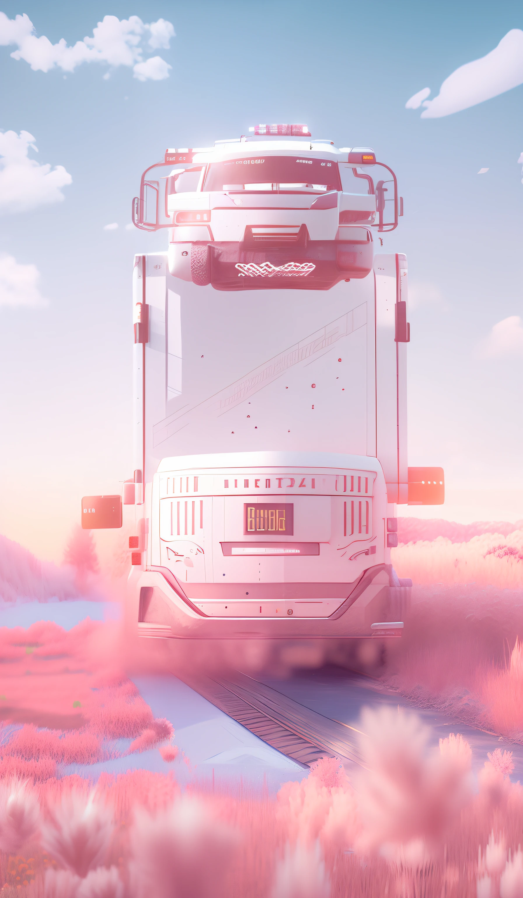 There was a big white truck driving through the field, 3 d render beeple, in the art style of filip hodas, photorealistic octane 3d render, inspired by Mike Winkelmann, 3d rendered in octane, 3 d rendered in octane, beeple. rendering by octane, 3 d render stylized