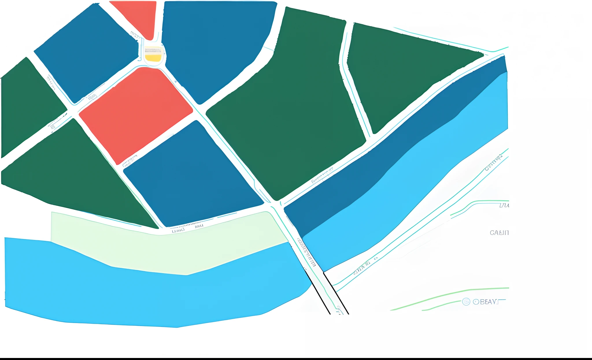 Close-up of city map with red and green flags, layout of map, Top view map, outlines, Open the street map, barycentric subdivision, zoom out view, ( land ), Map frame, based on geographical map, Detailed map, city map, center view, 2 d overhead view, urban surroundings, detailed surroundings
