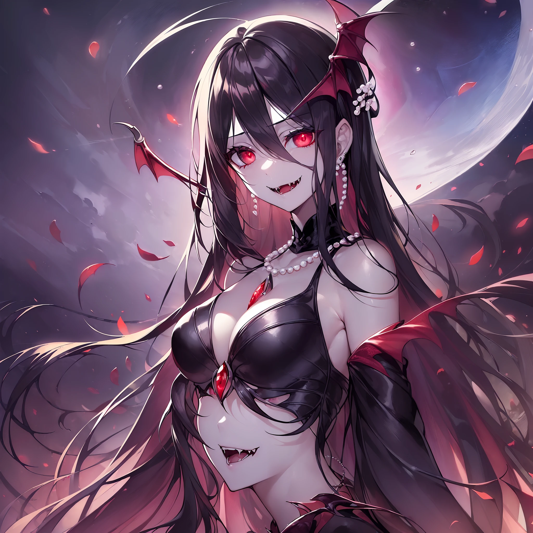 (((((Horror illustration))))), ((fantasy illustrations)), (((masuter piece))), ((dynamic ungle))、((eyes glowing red))、 ((Many monsters))), (Spirits)、(Monsters walking side by side at night)), (((Detailed background))),kuchiki、 (((Best Quality))), (((Best Illustration)))、 (((Best Shadow))), (((extremely delicate and beautiful)))、 (Back Light)、((Extremely delicate and beautiful)), (((a dark night)))、 ((Wind)), (Moonlight), (((1 Vampire)))、 vampire、succubus、 (Slender face)、 tiny chest, (Nail), (long claws)、 (((Fangs grow))), ((Bloods)), (half updo / Upstyle)、 ((Black Long Hair)), (Shiny hair), (((Jewelry Pearl Red Eyes)))、 (finely detail)、 (((Beautiful detailed girl))),tiny chest、 (((Moonlight))), Abundant bloom, (((Four seasons fold々The beauty of)))、 (dead wood)、(Withered flowers})、Yakido、