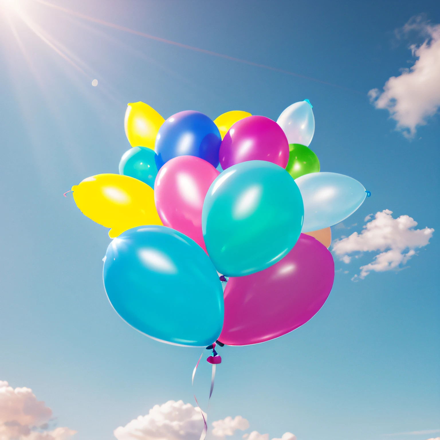 Colorful balloons, The background of blue sky and white clouds, brightened light, lindo cenario, (tmasterpiece:1,2), Best picture quality, tmasterpiece, A high resolution, super detailing, extremelydetailedwallpaper, perfect lights, (Extremely detailed CG:1.2)