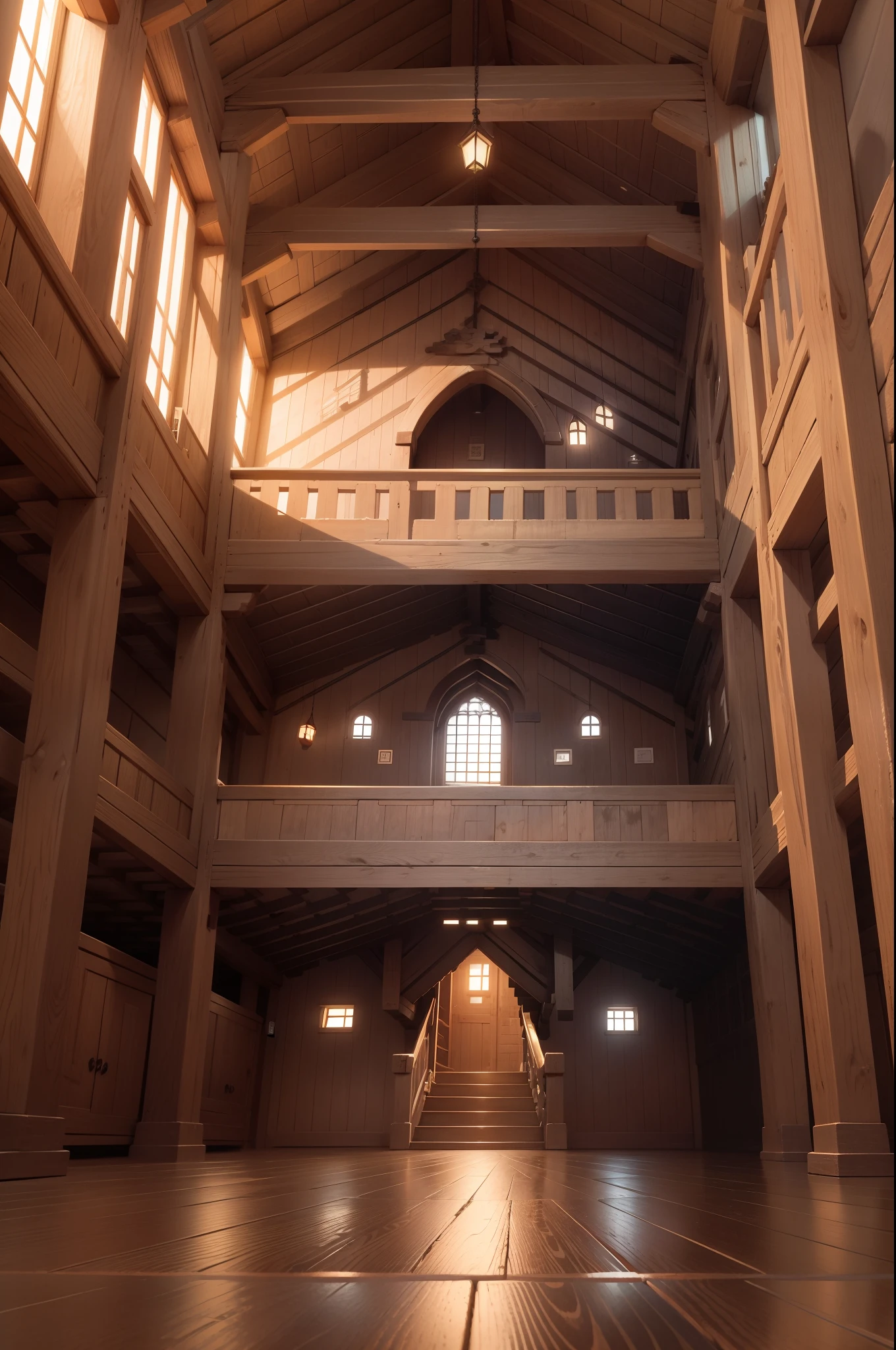Buildings with wooden beams, View from a little below, View from below, Looking at the ceiling, opposite the lift-shaft, Buttress, liang, Wooden support, View Up, interior view, Ventilation shaft, Illuminated from below, Guibli、Made of stone and wood、hiquality、medieval times、spiraling staircase、stairway