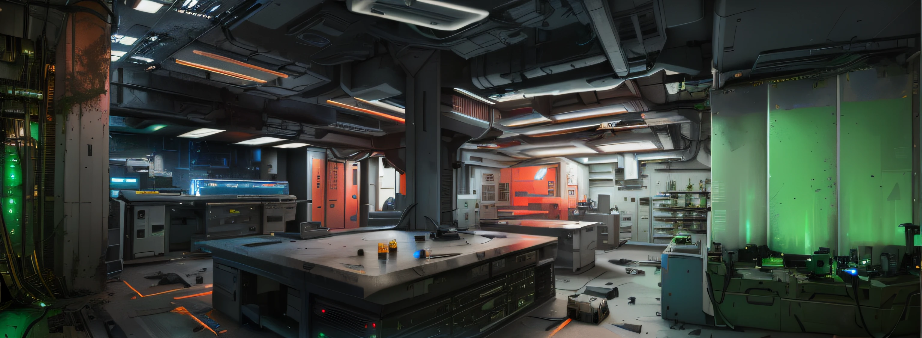 Abandoned biochemical laboratory,Chemistry laboratory,There was a room,There are a lot of machines and boxes inside, star citizen concept art, star citizen digital art, concept art-h 640, futuristic laboratory, mass effect concept art, Futuristic production facility, resident evil virus concept art, hard surface concept art, inside a futuristic army base, stunning sci-fi concept art, High quality digital concept art