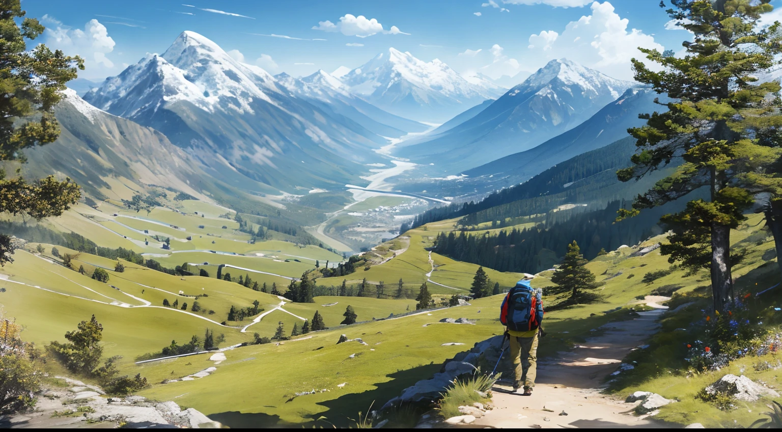 tmasterpiece,A high resolution,ultra - detailed,exteriors,trekking,walk,Good view,