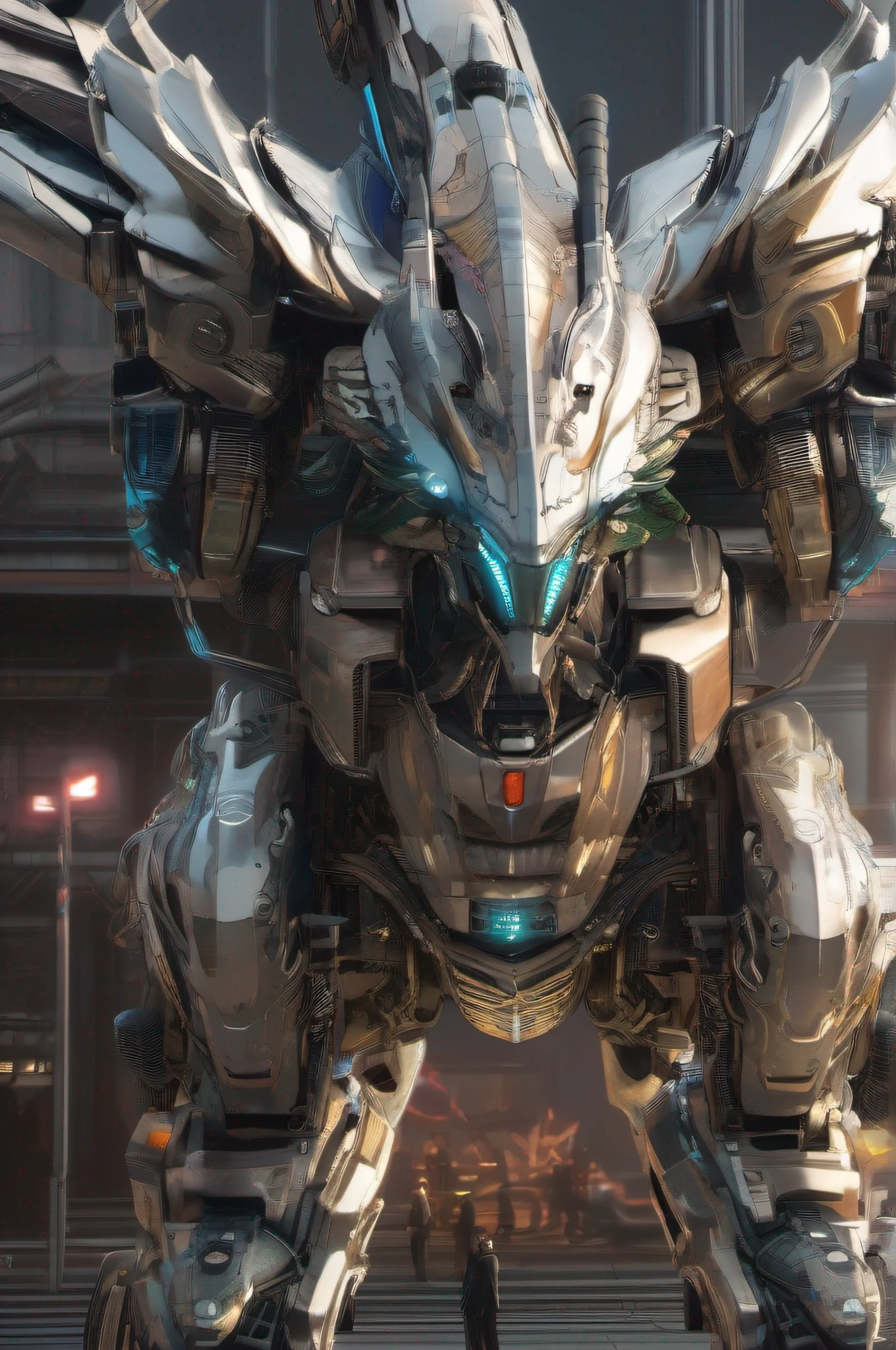 ((Mecha Dragon + Sci-Fi Dragon + Cyberpunk)), (Perfect Details + Ultimate Art), (Complex Mechanical Design + Film and Television + 8K)