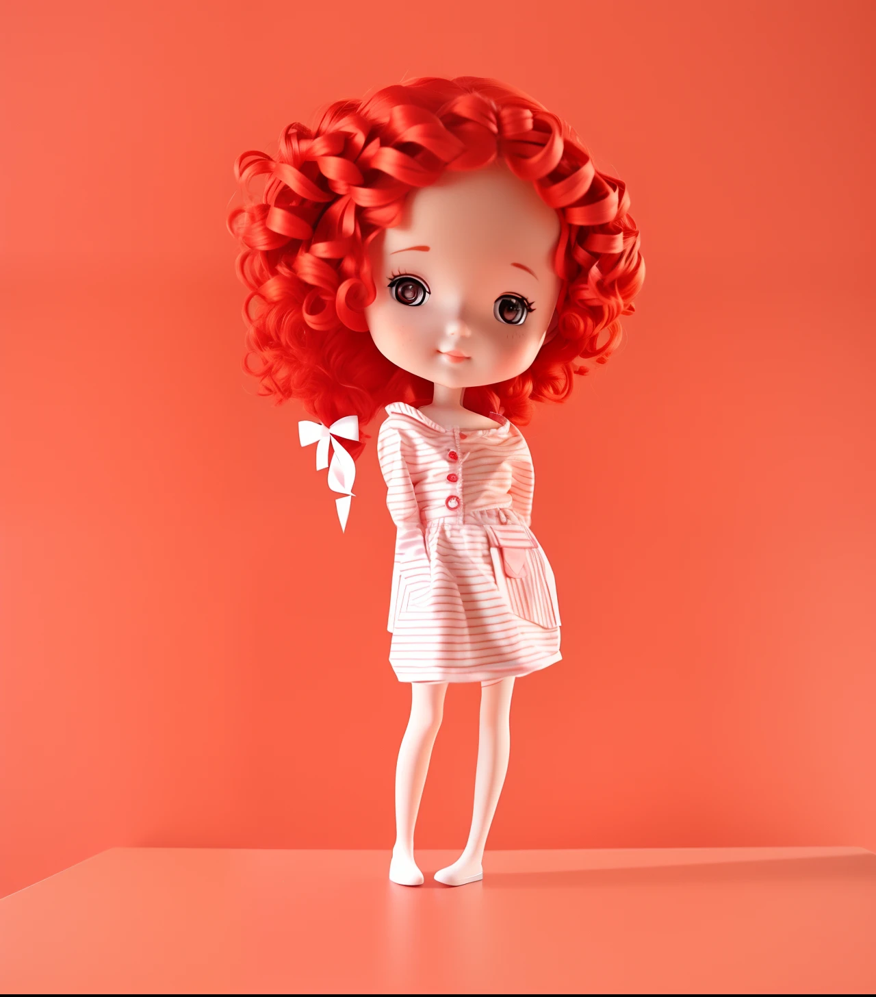 Close-up of a doll with red hair and dress, Red-haired girl, Red-haired girl, character is in her natural pose, Curly red hair, portrait of a red haired girl, Cute cartoon character, with curly red hair, cute character, cute illustration, Character illustration, Red-haired girl, she has red hair, Cartoon style illustration