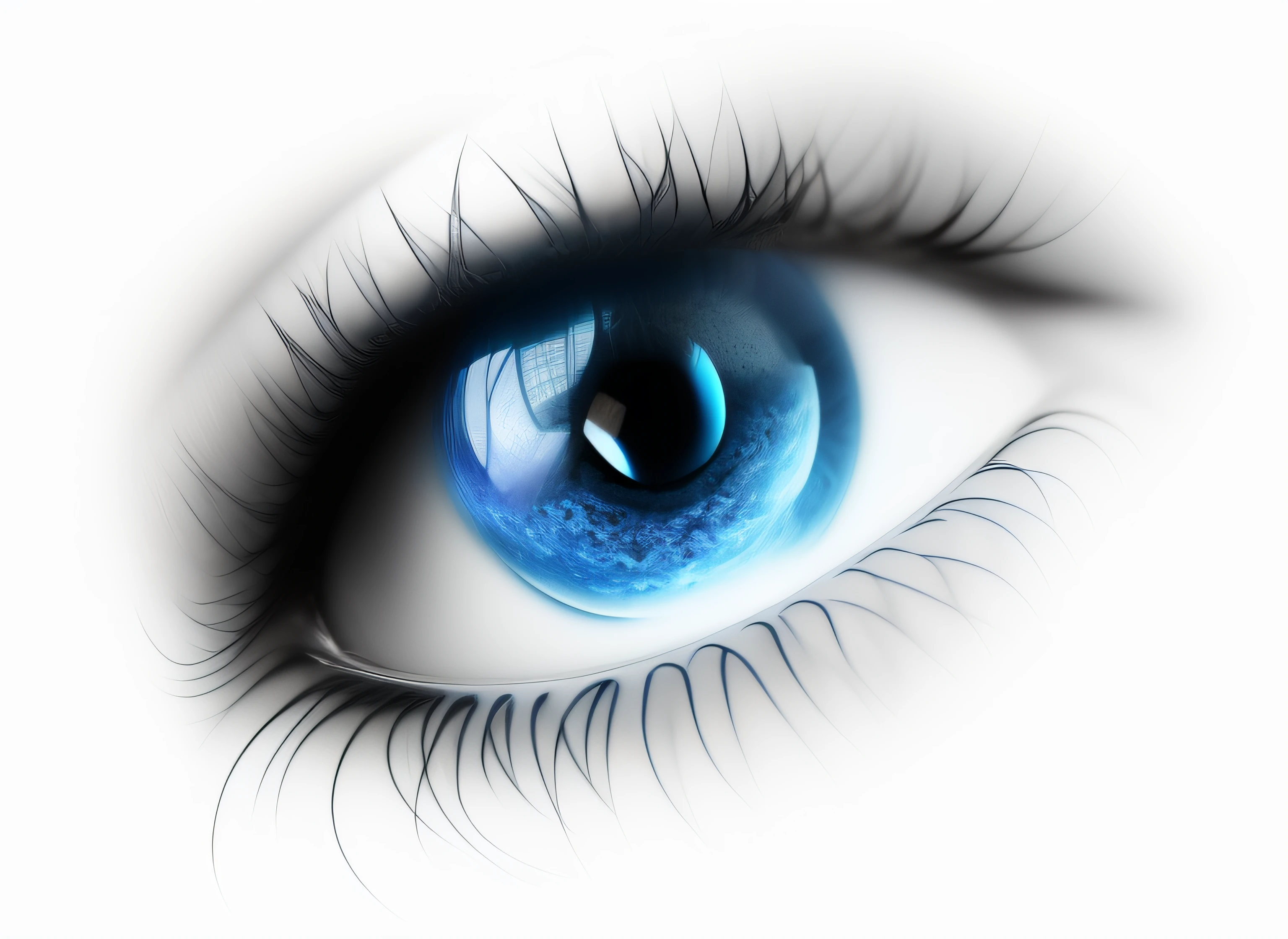 Close-up of blue eyes,The center is blue, Human eye, Eyes of the world, Eyes of the Earth, eBlue eyes, eyes reflection, iris human's eye photo, piercingeyes, eye white). Full body realistic, beautidful eyes, 3D rendering of blue eyes, Human eye, blue eyeball, Highly detailed illustration