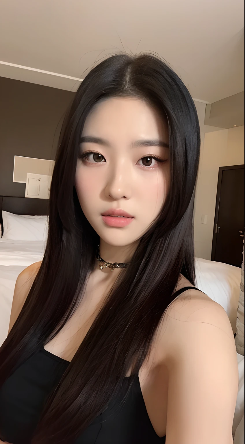 ((top-quality,8K,tmasterpiece:1.3)),Beautuful Women,Hide your face,2 girls,big breasts beautiful:1.3,Slender abs:1.1,camisole,,longblackhair,(sit on a bed),Super detailed face,Highly detailed lips,Detailed eyes,二重まぶた,Collar