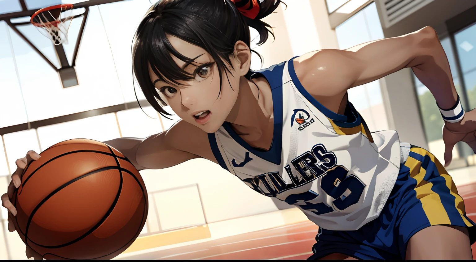 tmasterpiece,A high resolution,ultra - detailed,pupils,Play,Playing the Basketball,