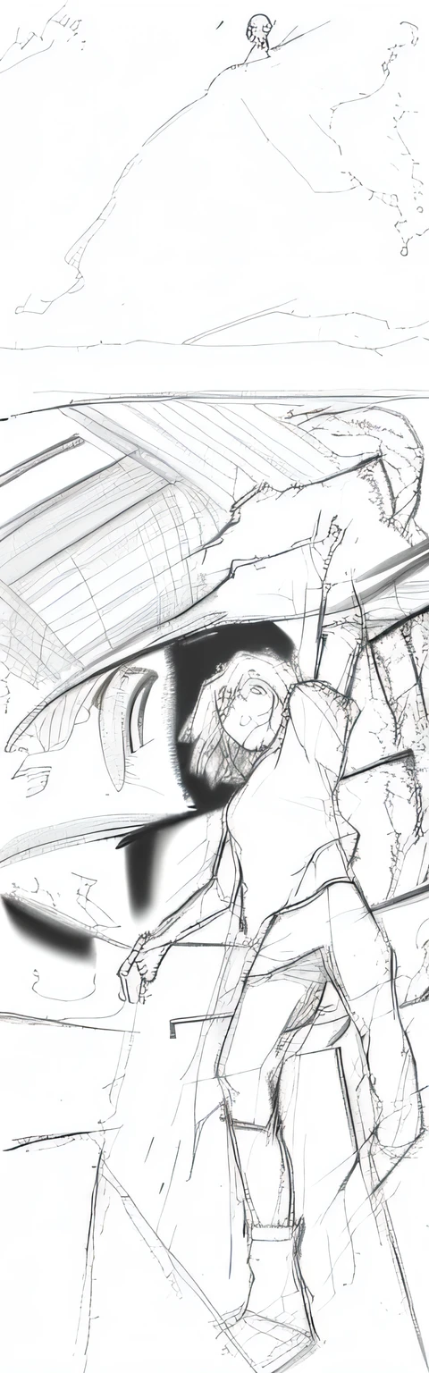 Painting a woman falling, sketch of a lucid dream, screentone shading, Animate, Rough sketch, animated still, sketched 4k, 3 panel action scenes, detailed but rough, Sketchy, rough abstract sketch, action perspective concept, hand-drawn animation, heavy gesture style closeup, concept piece, Anime keyframes