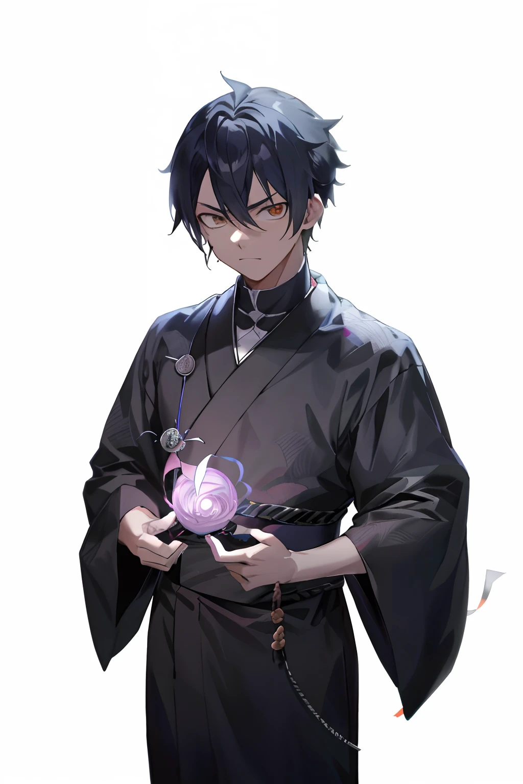cara anime com cabelo prateado, folded arms, Okata Kazuto., inspirado em Okumura Masanobu, inspired by Munakata Shikō, mago jovem magro, itatchi uchiha, handsome japanese demon boy, hijikata toushirou, cara bonito na arte demon slayer, Preto - Mago Cabelo