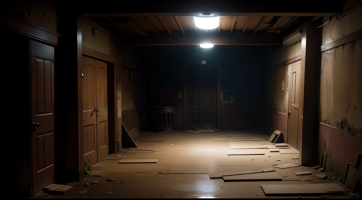 Dilapidated and dimly lit basement