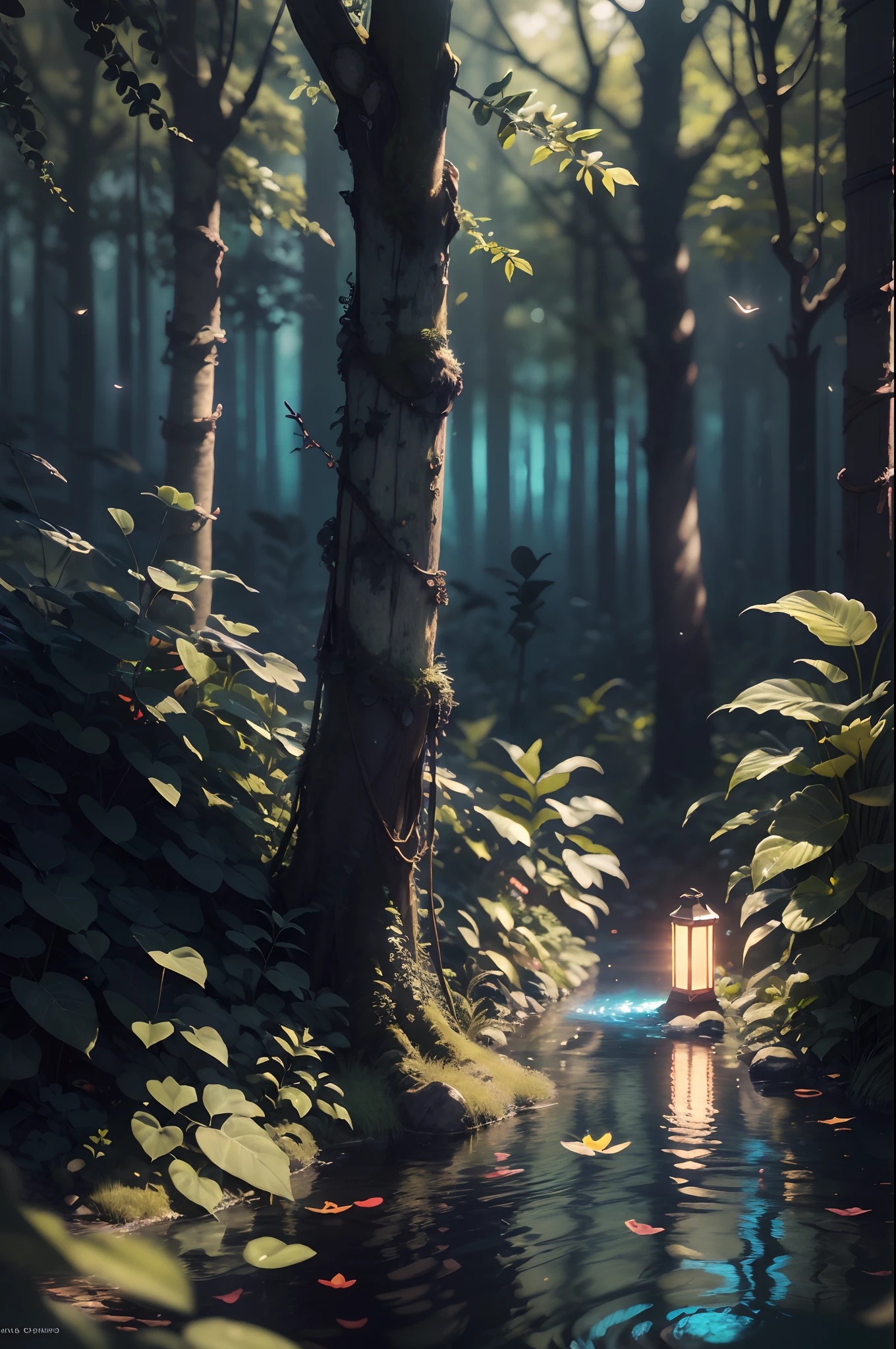 Masterpiece, best quality, (very detailed CG unified 8k wallpaper), (best quality), (best illustration), (best shadow), glowing elf with a glowing deer, drinking water in the pool, natural elements in forest theme. Mysterious forest, beautiful forest, nature, surrounded by flowers, delicate leaves and branches surrounded by fireflies (natural elements), (jungle theme), (leaves), (branches), (fireflies), (particle effects) and other 3D, Octane rendering, ray tracing, super detailed , beast --v6