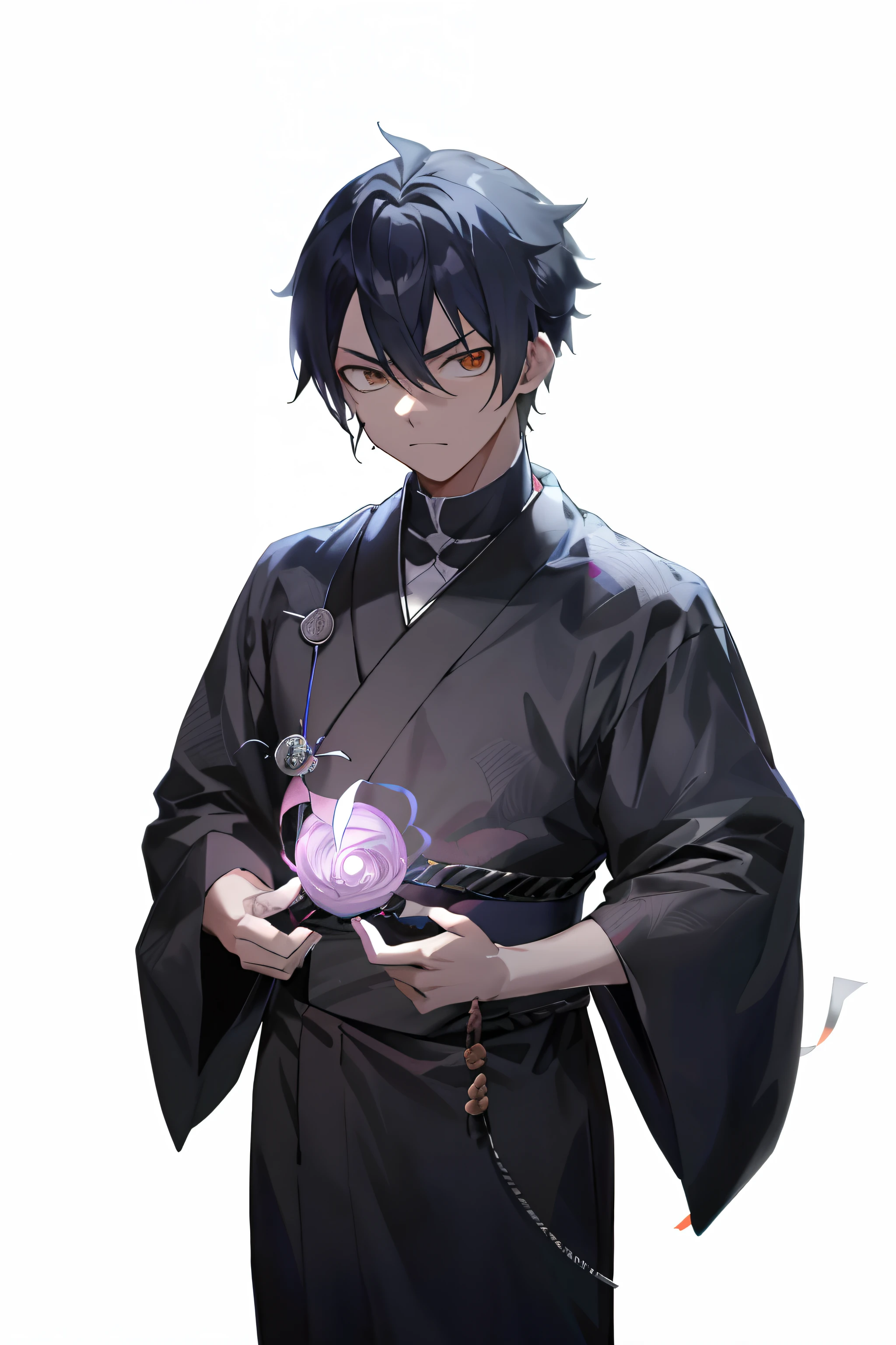 cara anime com cabelo prateado, folded arms, Okata Kazuto., inspirado em Okumura Masanobu, inspired by Munakata Shikō, mago jovem magro, itatchi uchiha, handsome japanese demon boy, hijikata toushirou, cara bonito na arte demon slayer, Preto - Mago Cabelo