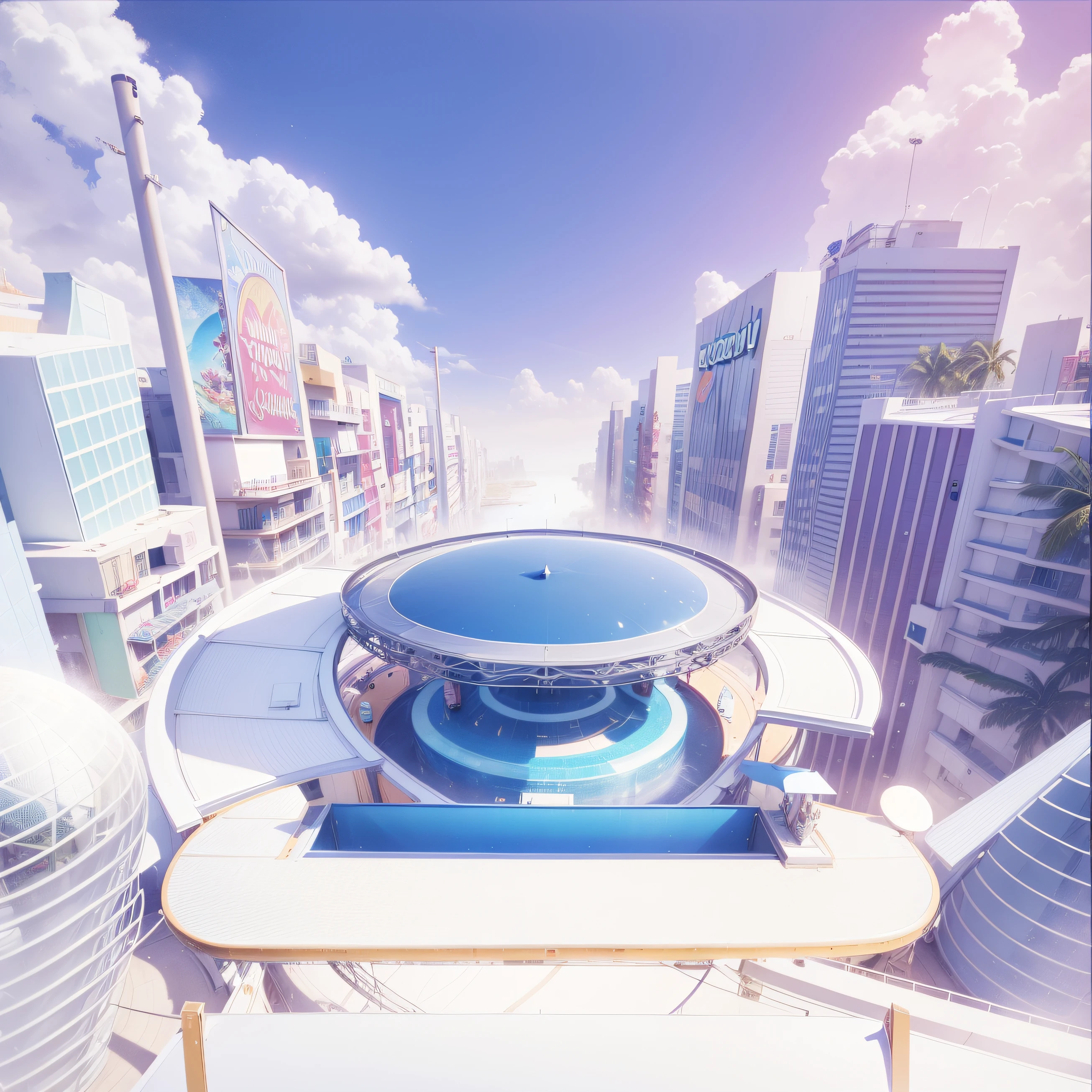 Paradise world/Carnival City，3Drenderingof,Dopamine Mood Paradise，Summer carnival style，Lovely and sophisticated building，shop，Premium texture，high-class details，Studio lights