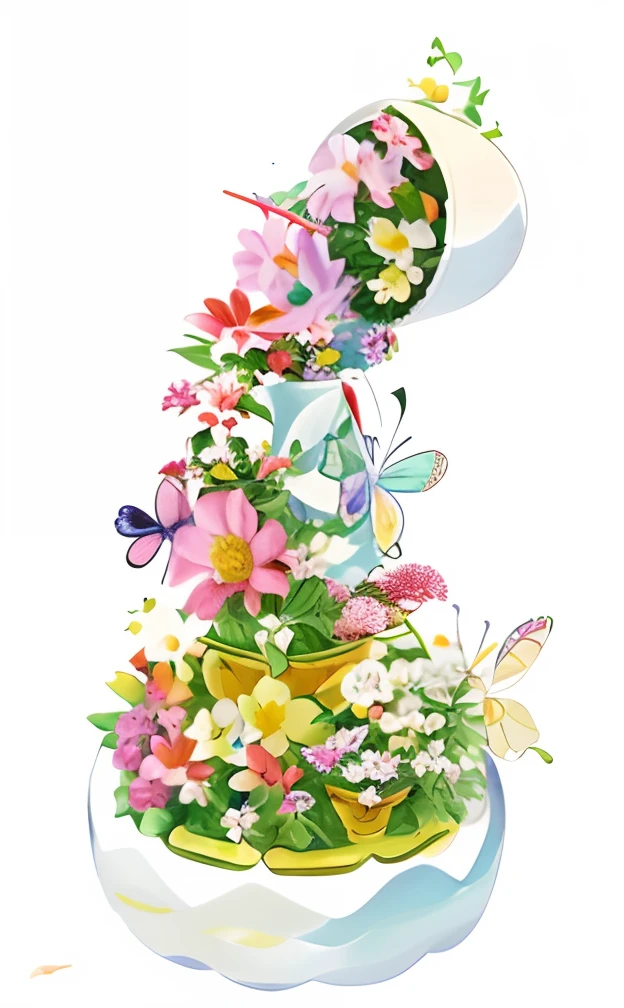 White vase with butterfly flower arrangement, the flower tower, author:Nobusada Yanagawa, Official anime artwork, author:Yuko Tatoshima, floral environment, author:Hiroshi Yamagata, i dream of a vase flowers, Flowers explode, Flower explosion, flowercore, author:Yoshihiko Wada, author:Kikukawa Sakaeyama,building blocks