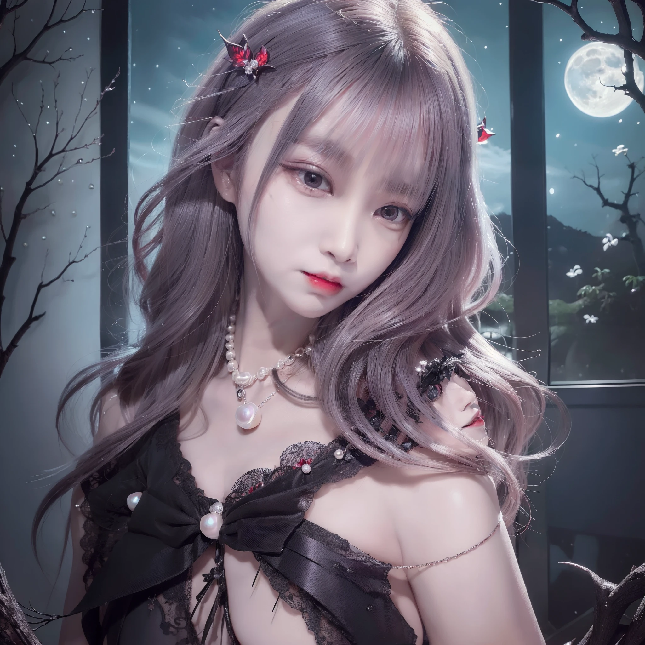 (((((Horror illustration))))), ((fantasy illustrations)), (((masuter piece))), ((dynamic ungle))、((eyes glowing red))、 ((Many monsters))), (Spirits)、(Monsters walking side by side at night)), (((Detailed background))),kuchiki、 (((Best Quality))), (((Best Illustration)))、 (((Best Shadow))), (((extremely delicate and beautiful)))、 (Back Light)、((Extremely delicate and beautiful)), (((a dark night)))、 ((Wind)), (Moonlight), (((1 Vampire)))、 Vampire、Succubus、 Has large wings like a bat、(Slender face)、 tiny chest, (Nail), (long claws)、 (((Fangs grow))), ((bleed)), (half updo / Upstyle)、 ((Black Long Hair)), (Shiny hair), (((Jewelry Pearl Red Eyes)))、 (finely detail)、 (((Beautiful detailed girl))),tiny chest、 (((Moonlight))), Abundant bloom, (((Four seasons fold々The beauty of)))、 (dead wood)、(Withered flowers})、Baked door、