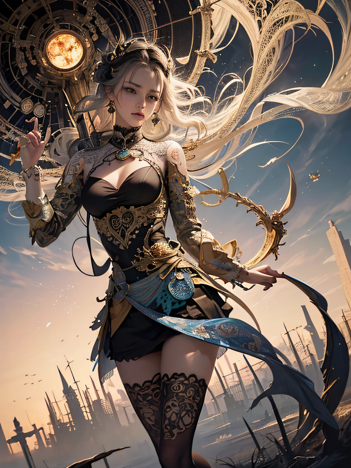 official art, unity 8k wallpaper, ultra detailed, beautiful and aesthetic, masterpiece, best quality, (zentangle, mandala, tangle, entangle), (fractal art:1.3) , 1girl, extremely detailed, dynamic angle, cowboyshot, the most beautiful form of chaos, elegant, a brutalist designed, vivid colours, romanticism, by james jean, roby dwi antono, ross tran, francis bacon, michal mraz, adrian ghenie, petra cortright, gerhard richter, takato yamamoto, ashley wood, atmospheric, ecstasy of musical notes, streaming musical notes visible
