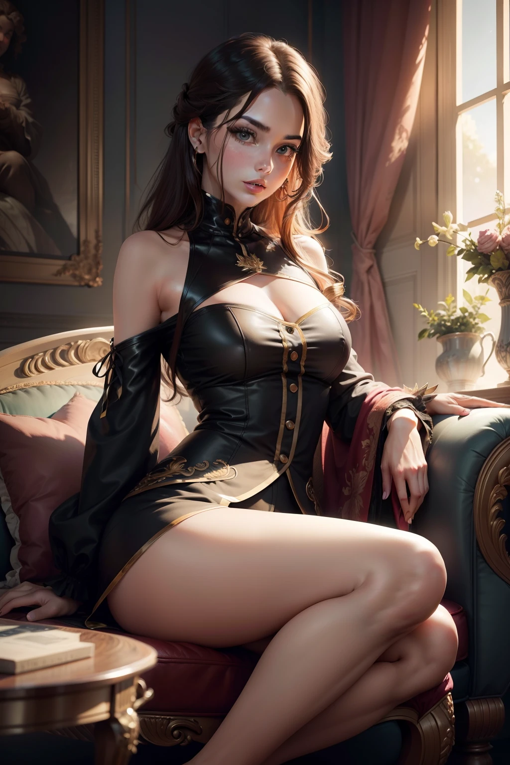 Image of beautiful woman sitting on furniture