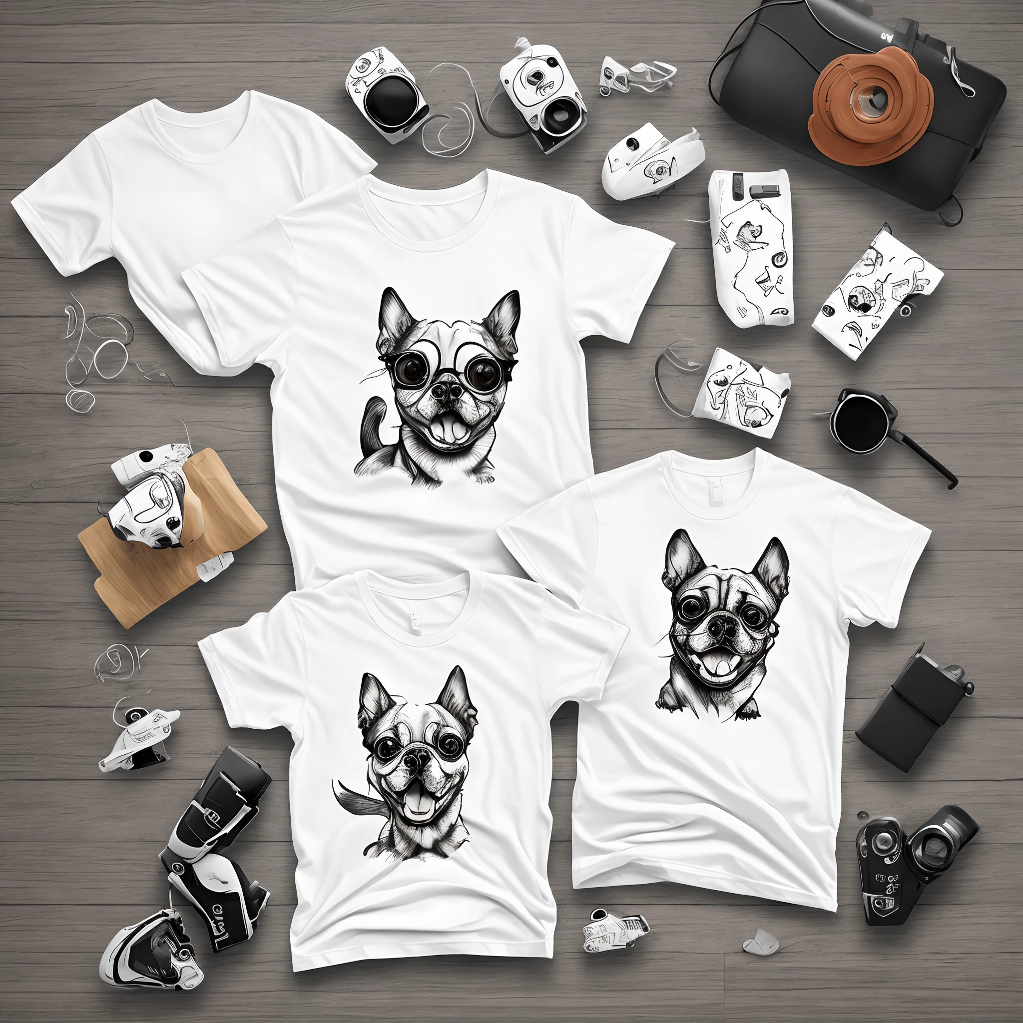 design t-shirt graphic, cute cartoon dog goku, full white, kids style, white background, Sketch style, playful style, bones, out of the box
