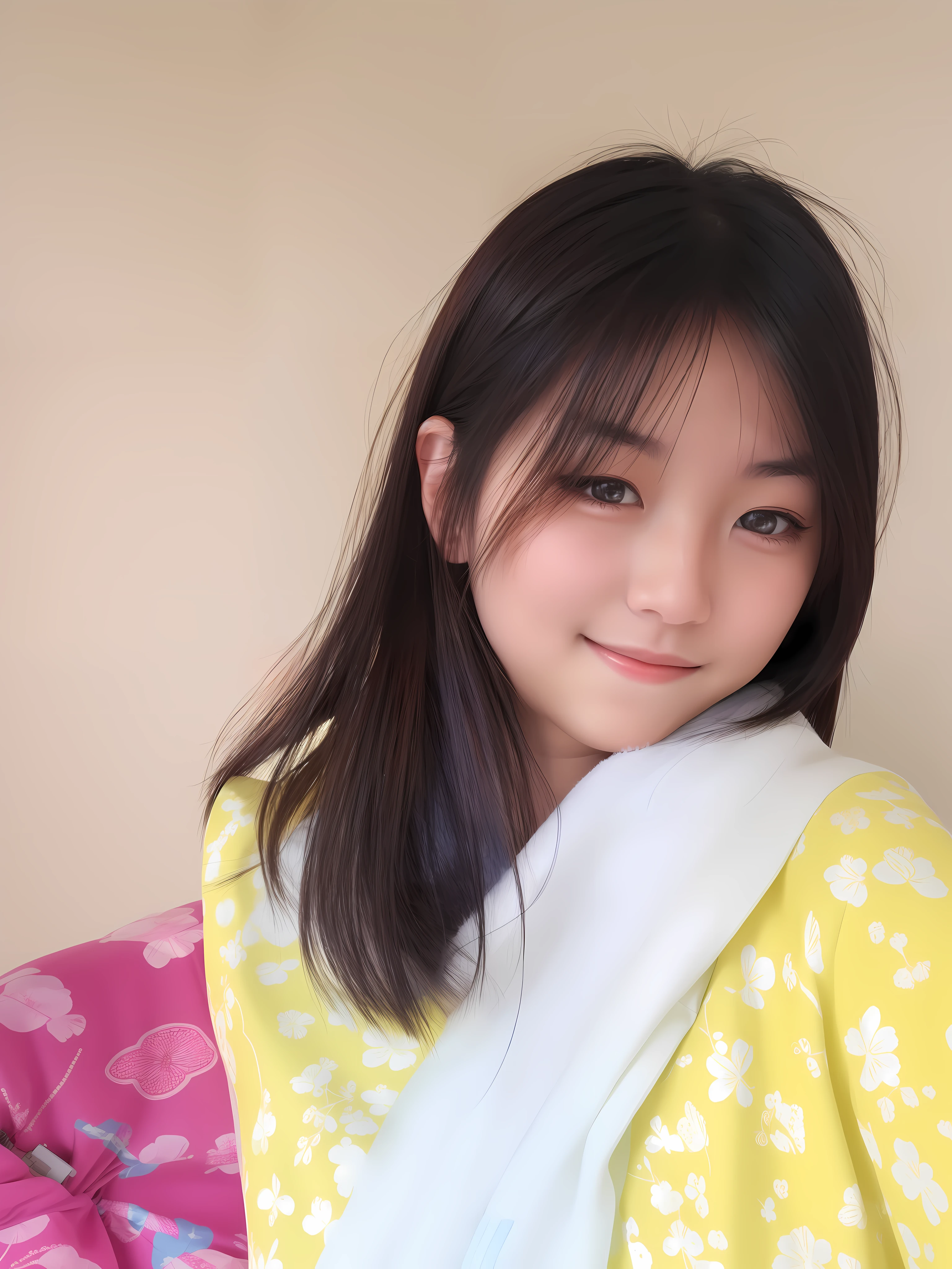 A cute girl taking a photo of herself, sunlight shining on her, realistic