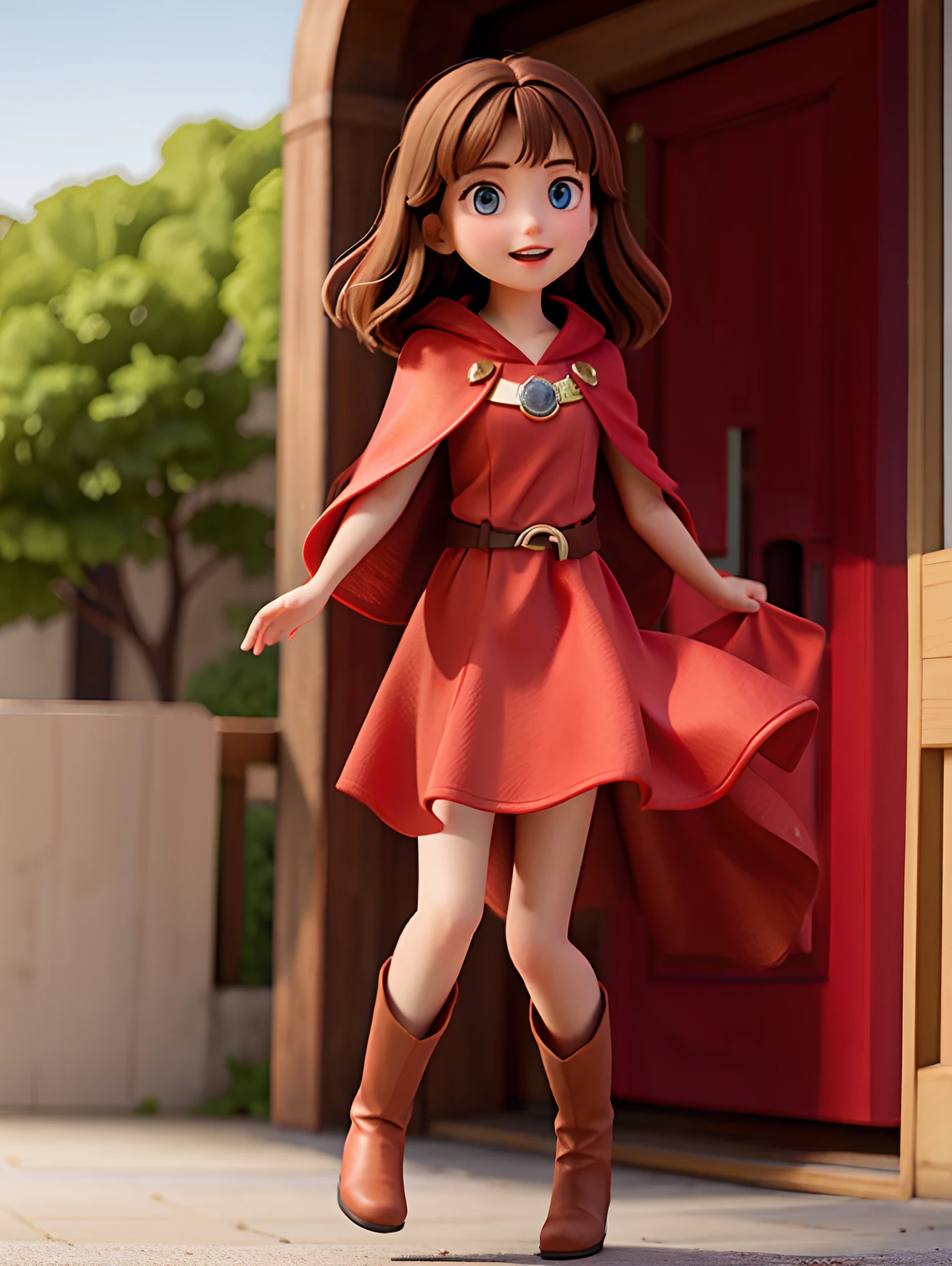 long red cloak,Red dress