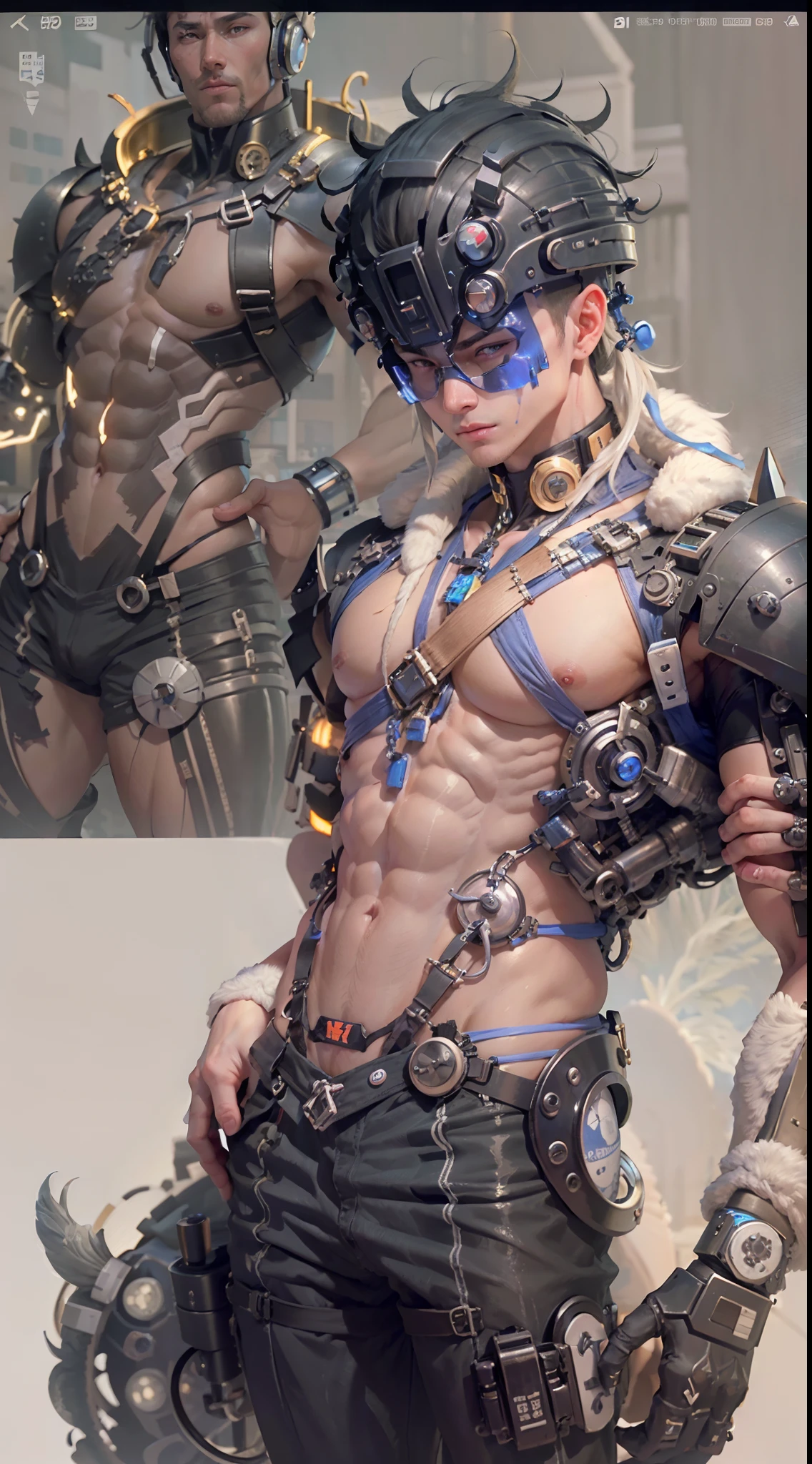 3D naked boy,GK, The whole body of the character,Wu Shixun,Raised sexy,Handsome cybernetic boy looking at camera lingerie detailed muscular reality masterpiece,musculous