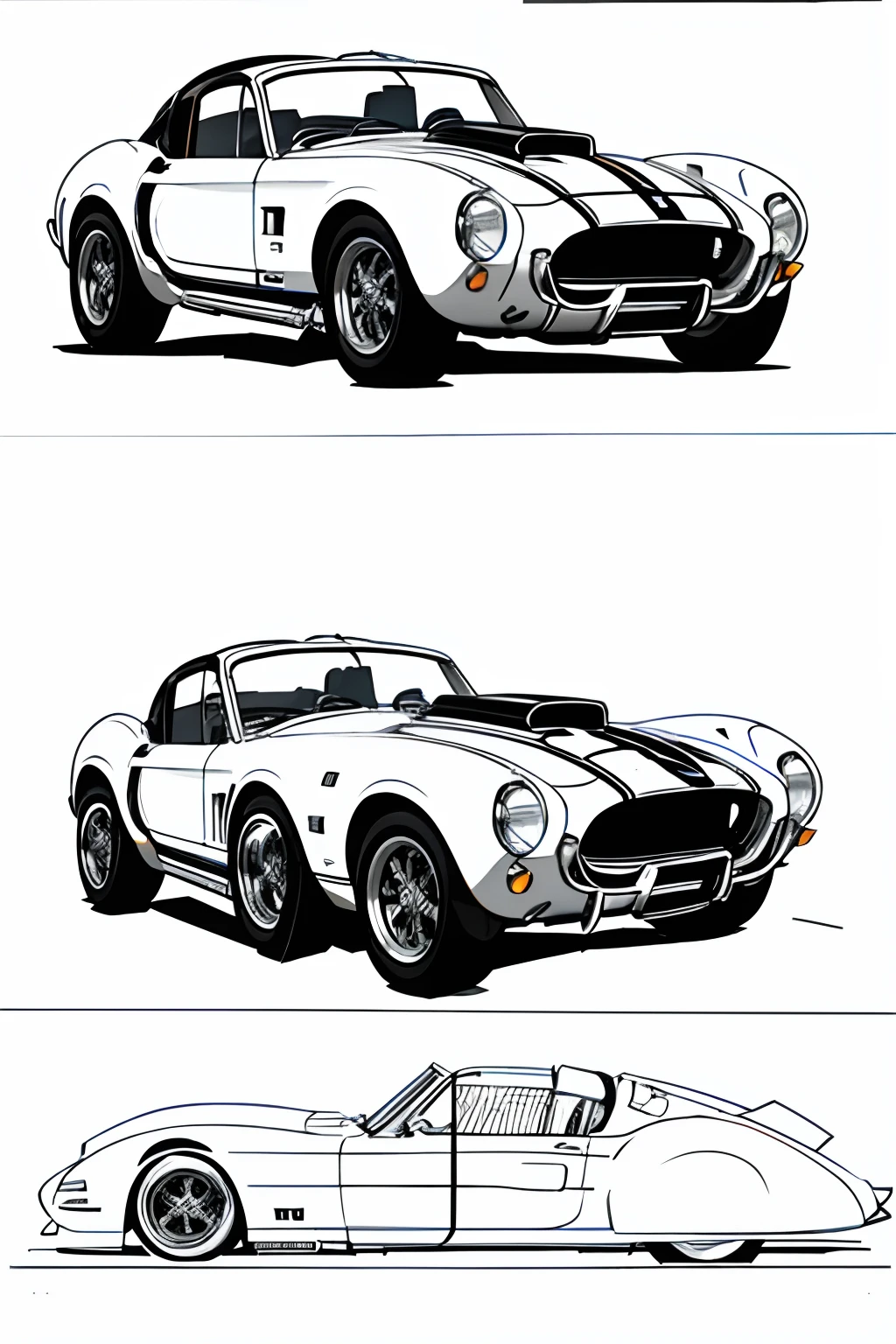 masterpiece, cobra Shelby car, wide angle view, white background, monochrome, ((wireframe view mode))