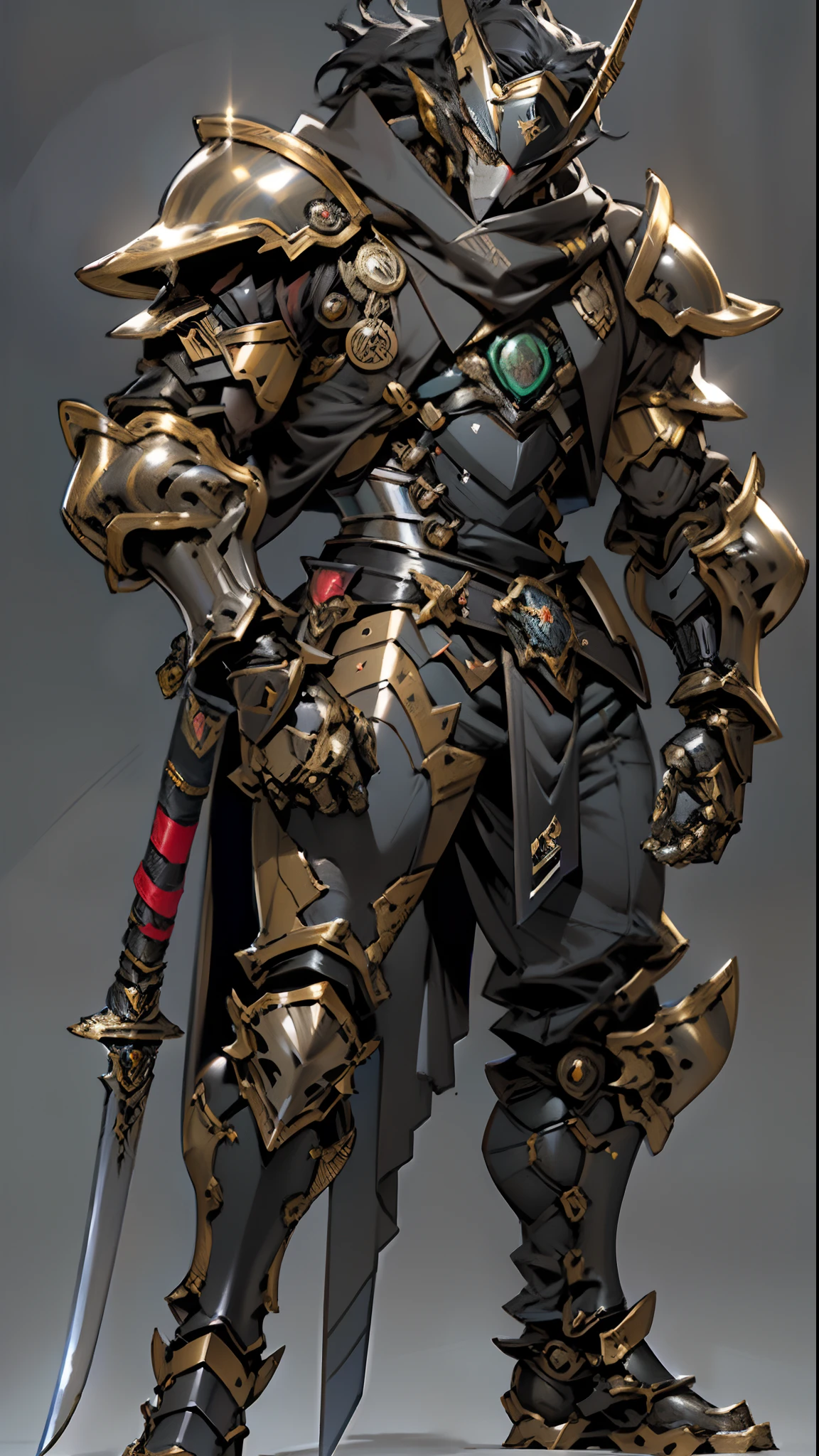 a close up of a toy figure of a man with a sword, the golden cat armor knight, kamen rider action pose, high fantasy kamen rider, warrior platinum armor, gold obsidian armor, kamen rider character, Heavy gold obsidian armor, cyber japan style armor, cyber japan samurai armor, ares with heavy armor and sword, in monster hunter armor